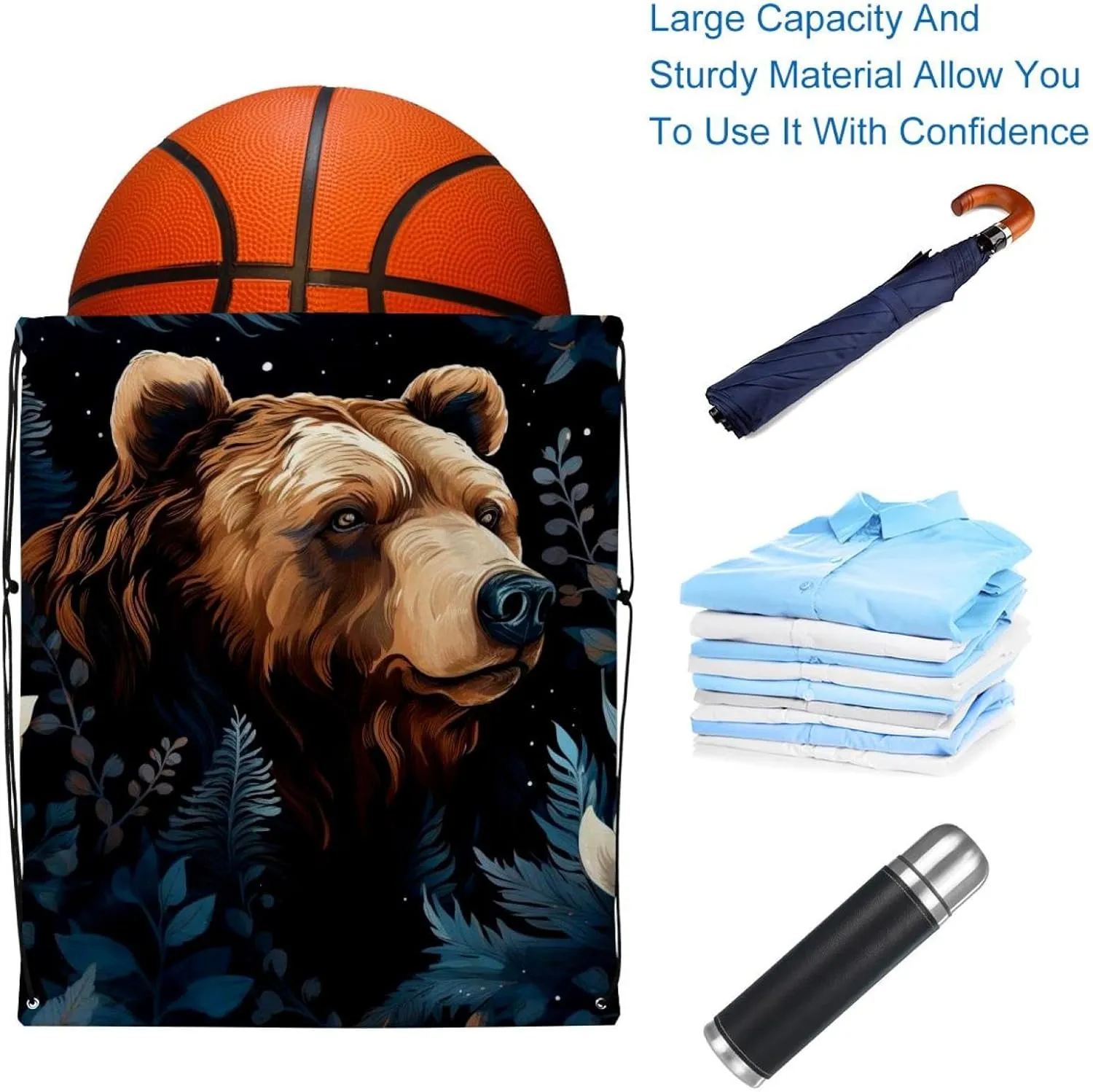 2 Pcs Bear Drawstring Backpack Drawstring Gym Bag Draw String Bag for Sports, Gym, Travel, Swimming, Beach