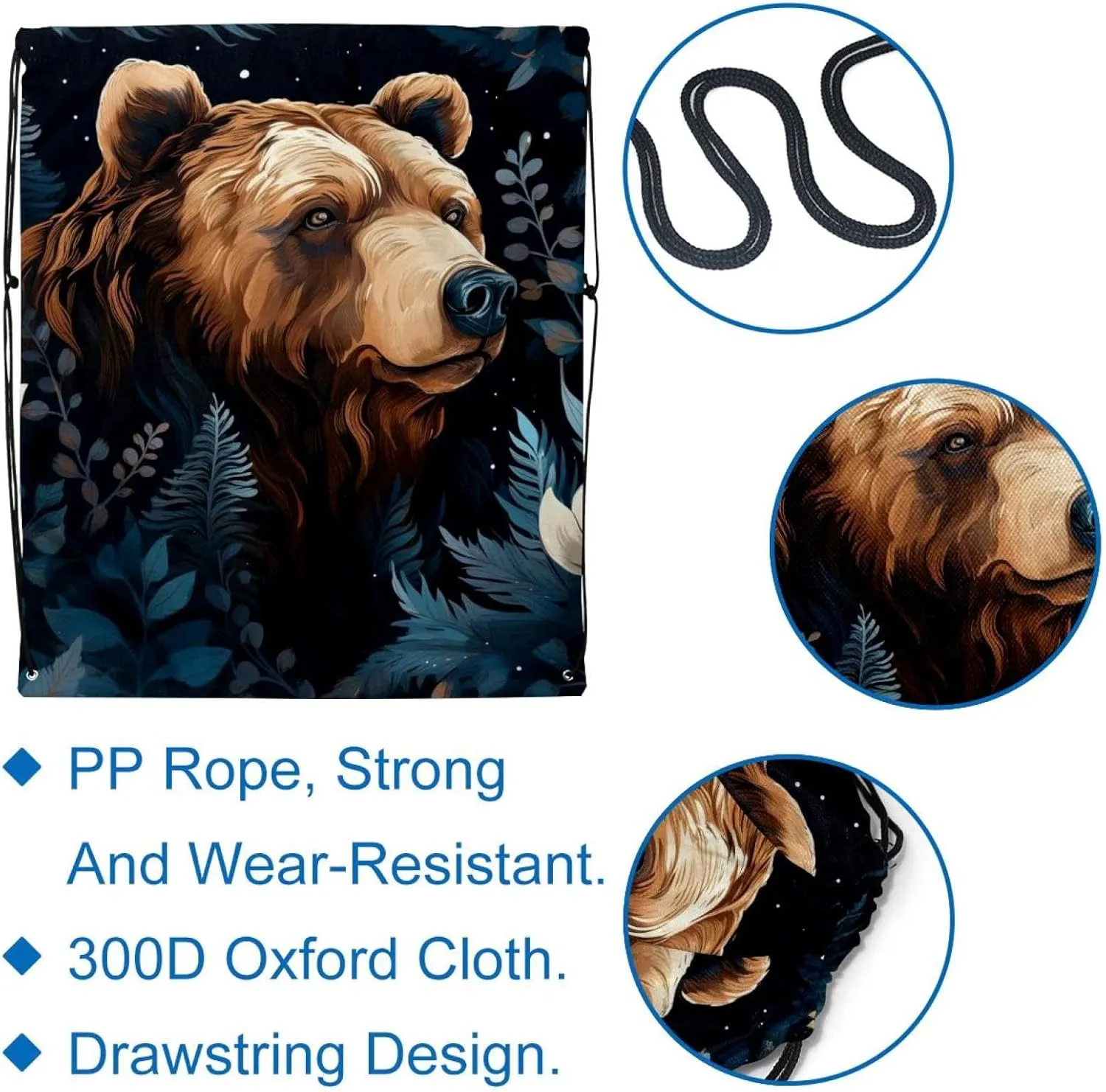 2 Pcs Bear Drawstring Backpack Drawstring Gym Bag Draw String Bag for Sports, Gym, Travel, Swimming, Beach