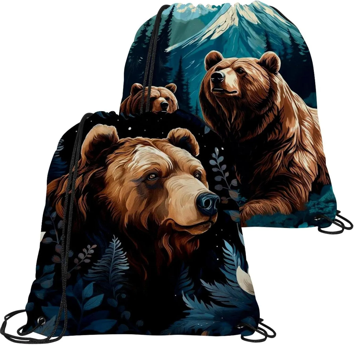 2 Pcs Bear Drawstring Backpack Drawstring Gym Bag Draw String Bag for Sports, Gym, Travel, Swimming, Beach