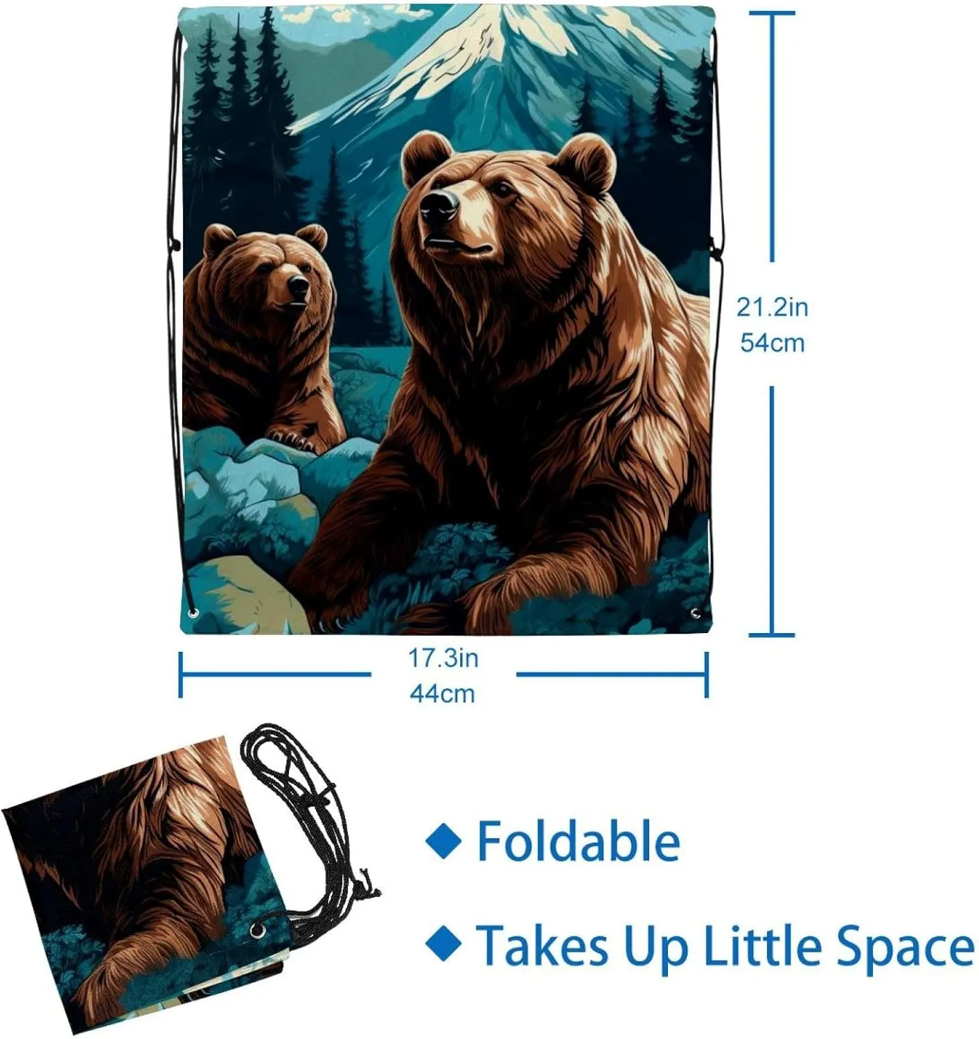 2 Pcs Bear Drawstring Backpack Drawstring Gym Bag Draw String Bag for Sports, Gym, Travel, Swimming, Beach