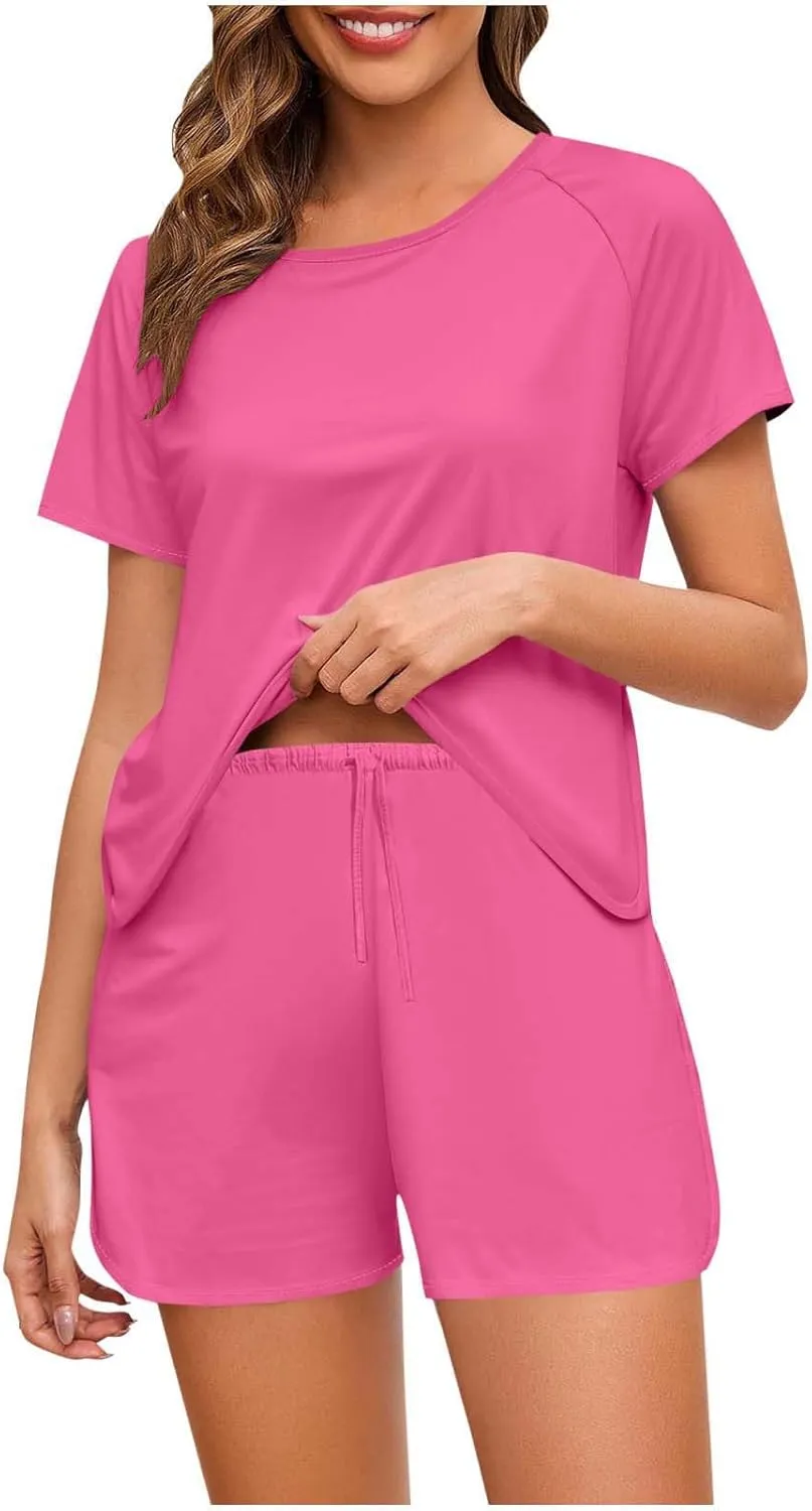 2 Piece Lounge Set Women Shorts Sets Short Sleeve Pajamas Summer Outfits Basic Comfy Sleepwear Soft Loungewear
