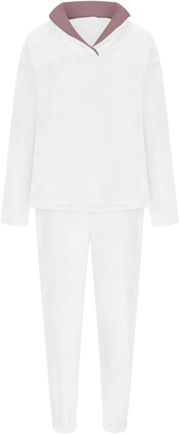 2024 Women Flannel Pajama Sets Cozy Warm 2 Piece Lounge Set Long Sleeve Hooded Tops Soft Pants Sleepwear