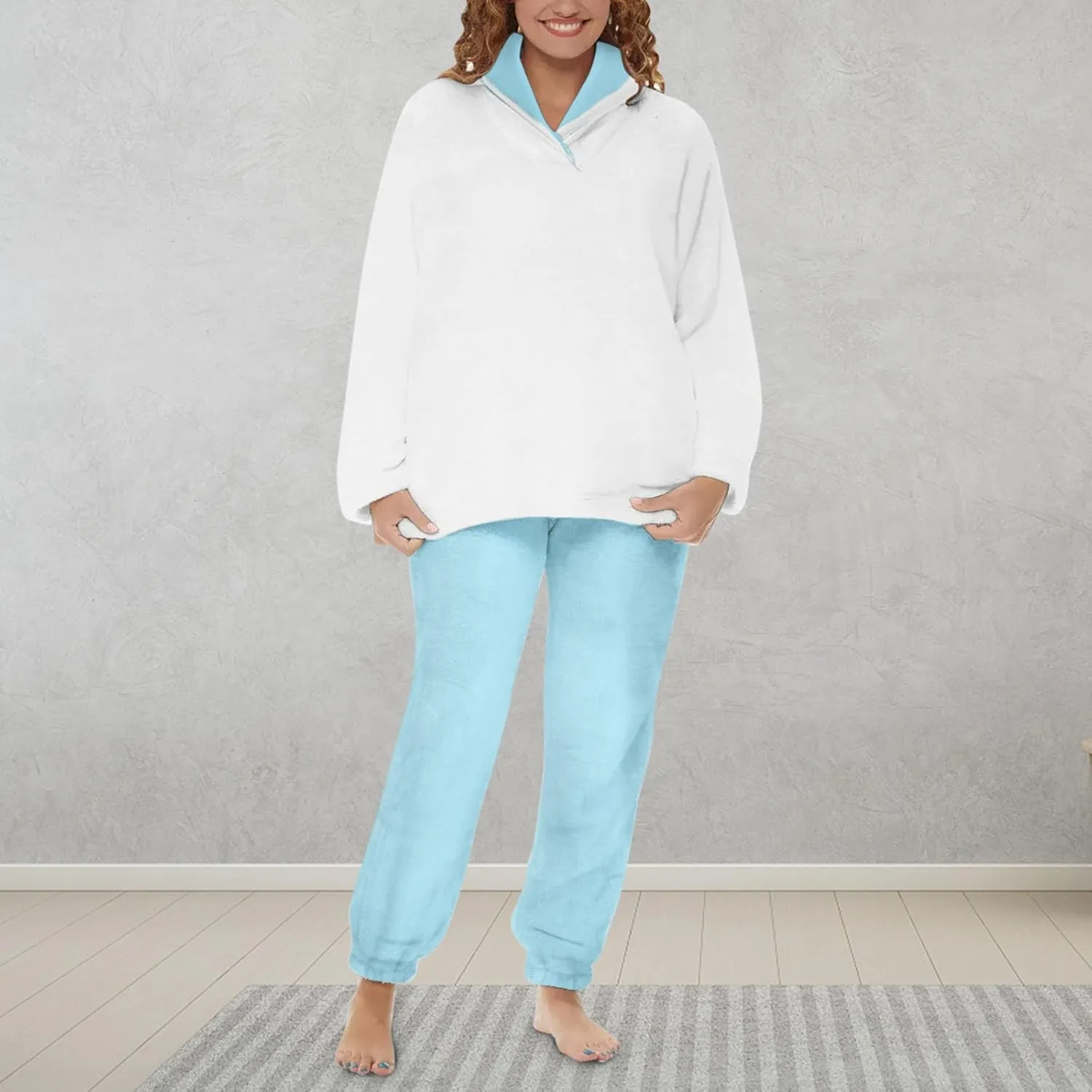 2024 Women Flannel Pajama Sets Cozy Warm 2 Piece Lounge Set Long Sleeve Hooded Tops Soft Pants Sleepwear