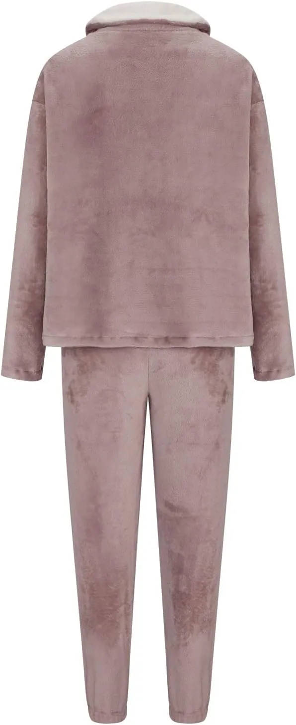 2024 Women Flannel Pajama Sets Cozy Warm 2 Piece Lounge Set Long Sleeve Hooded Tops Soft Pants Sleepwear