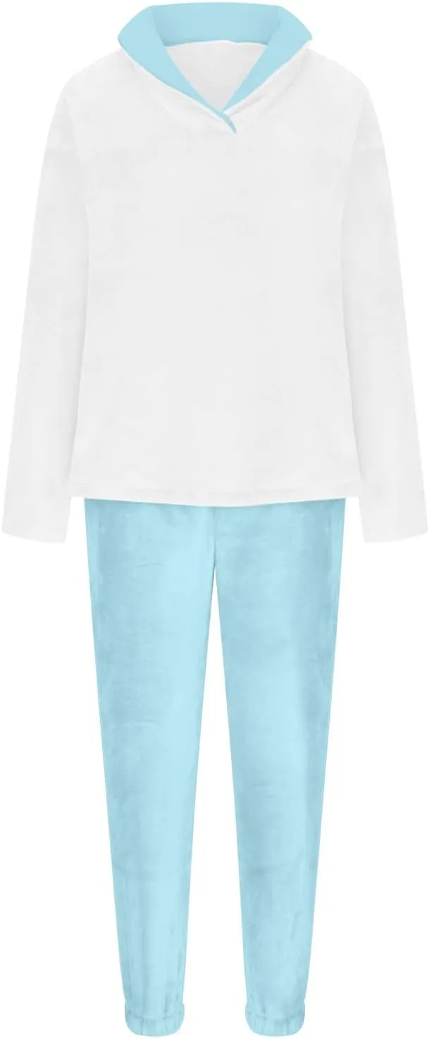 2024 Women Flannel Pajama Sets Cozy Warm 2 Piece Lounge Set Long Sleeve Hooded Tops Soft Pants Sleepwear