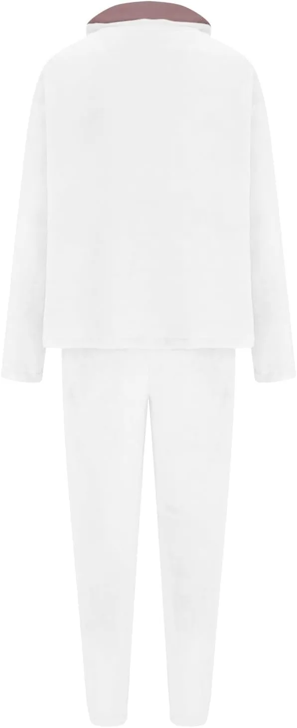2024 Women Flannel Pajama Sets Cozy Warm 2 Piece Lounge Set Long Sleeve Hooded Tops Soft Pants Sleepwear