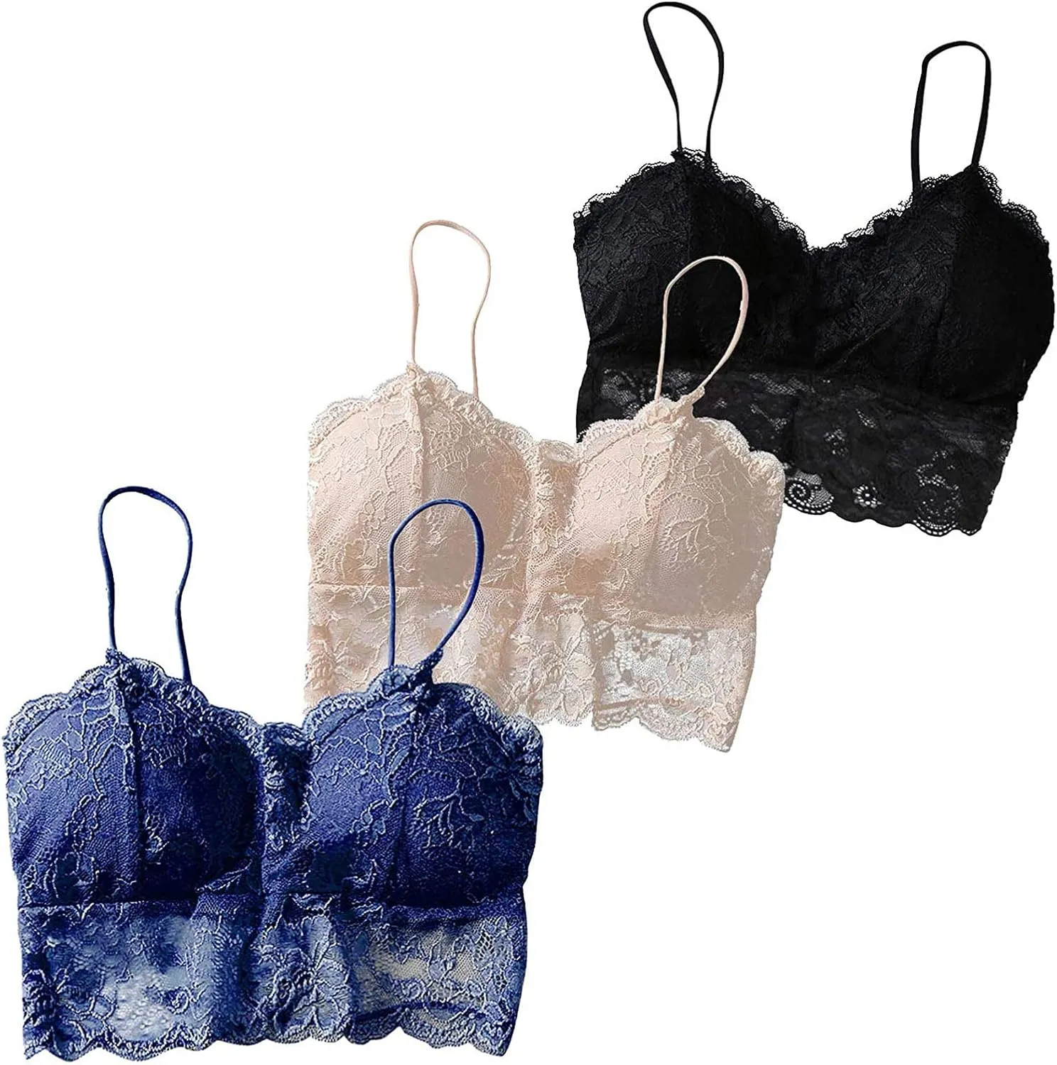 3PC Women Sexy Lace Floral Bras Vest Lingerie Chest Pad Sports Underwear Shape Bras Sleepwear Pajamas Nightwear