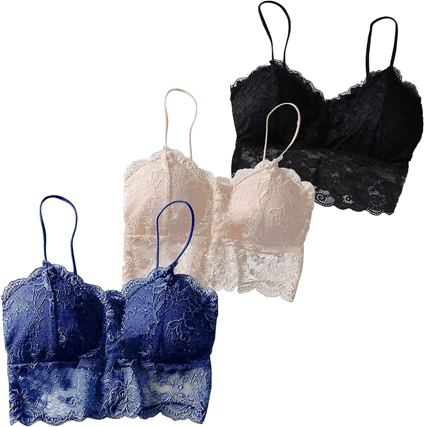 3PC Women Sexy Lace Floral Bras Vest Lingerie Chest Pad Sports Underwear Shape Bras Sleepwear Pajamas Nightwear