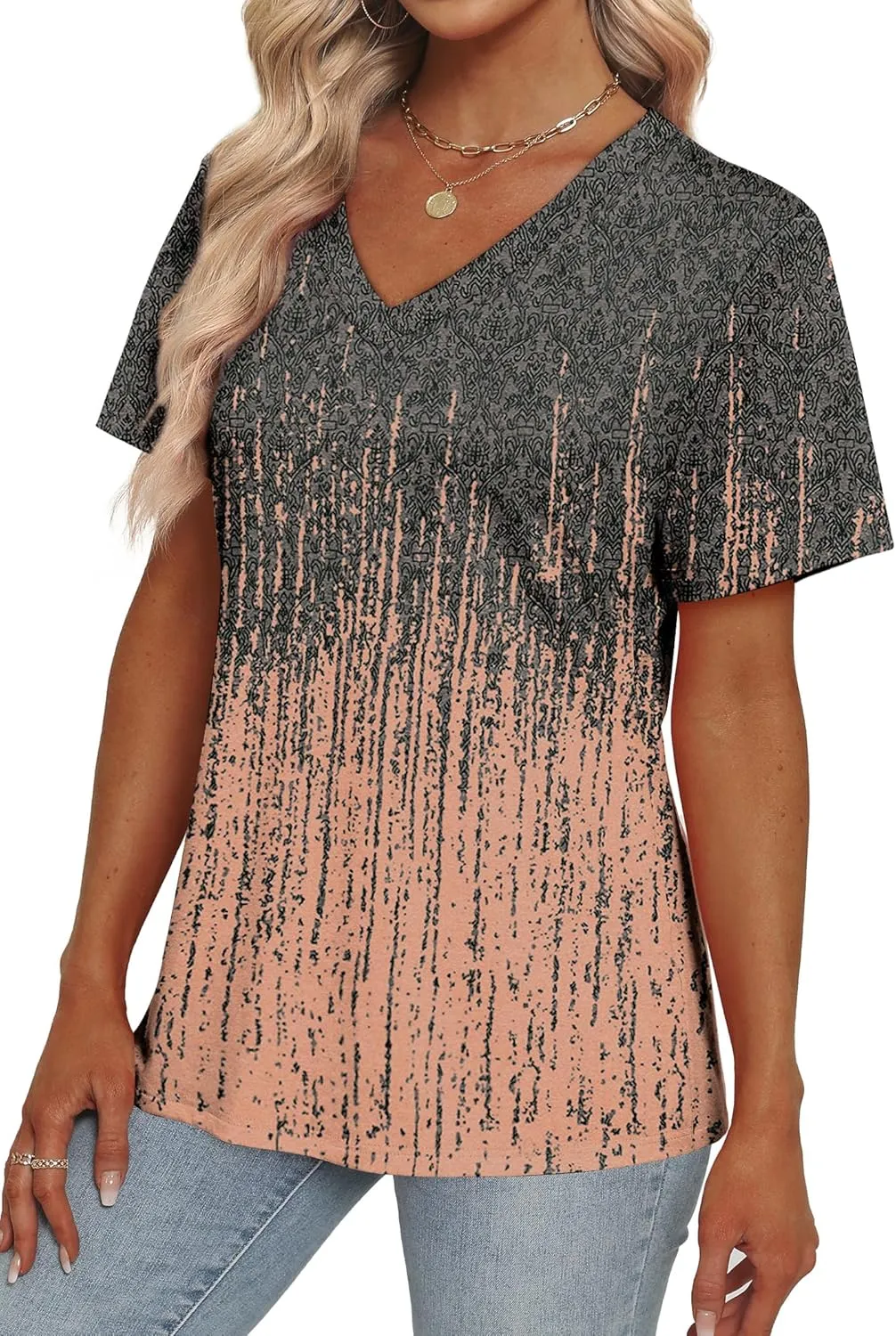 Alaroo Womens Summer Tops 2025 V Neck Short Sleeve Shirts Trendy Dressy Casual Vacation Outfits Printed