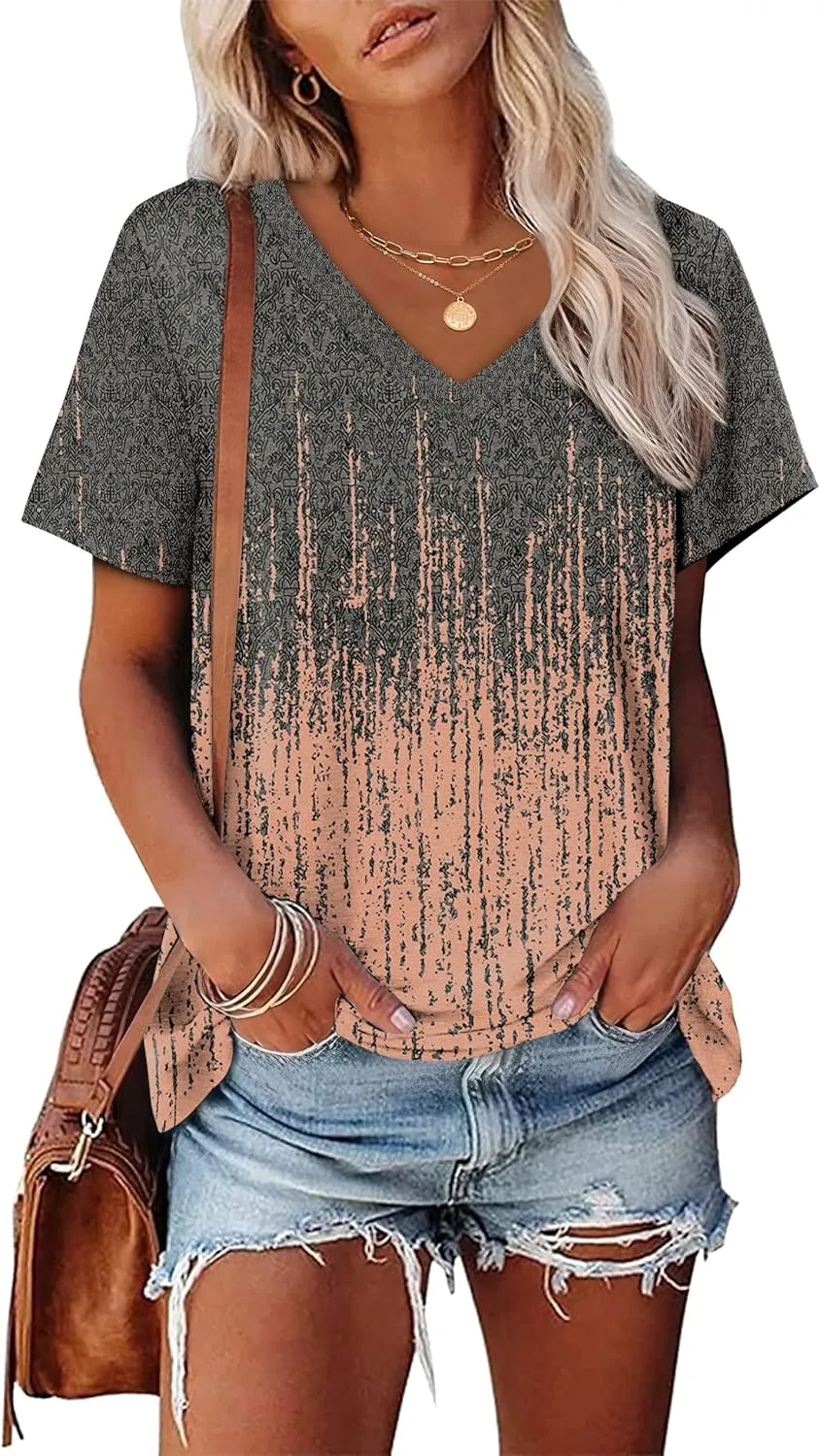 Alaroo Womens Summer Tops 2025 V Neck Short Sleeve Shirts Trendy Dressy Casual Vacation Outfits Printed