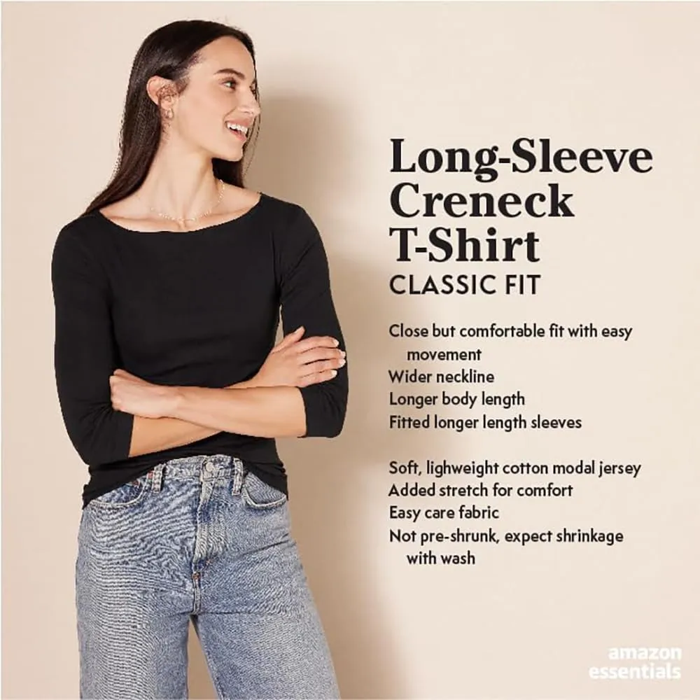 Amazon Essentials Women's Regular-Fit Long-Sleeve Crewneck T-Shirt (Available in Plus Size)