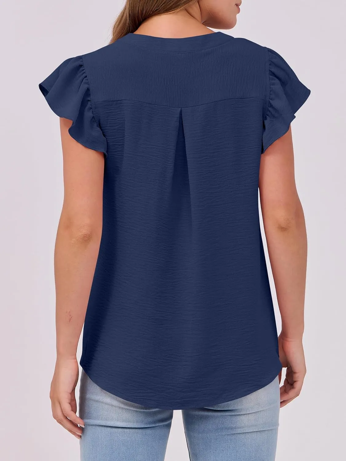 ANRABESS Women Dressy Casual Blouse Ruffle Sleeve V Neck Textured Shirts 2025 Summer Business Work Tops