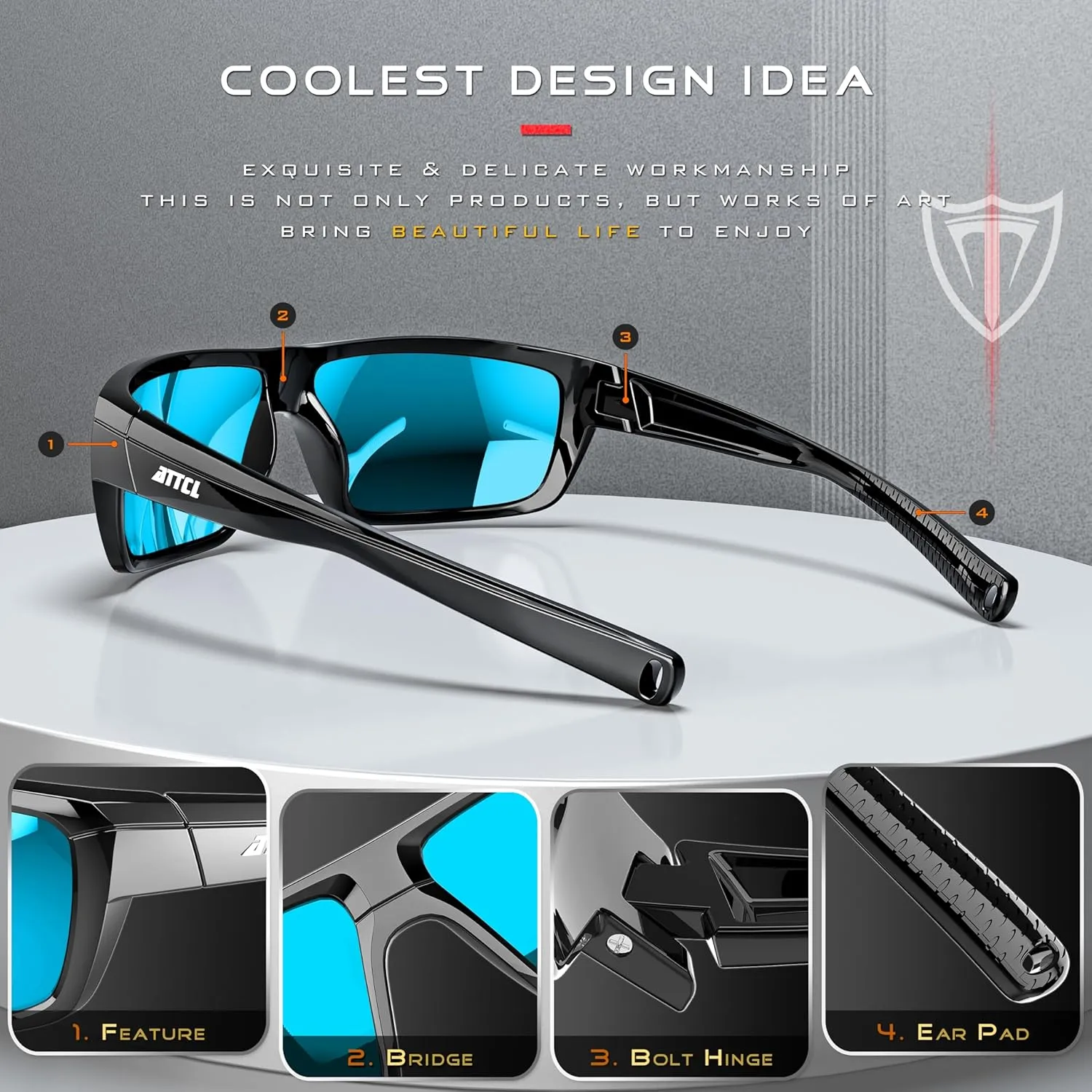 ATTCL Polarized Wrap Sunglasses For Men - Fishing Sports Glasses UV Protection