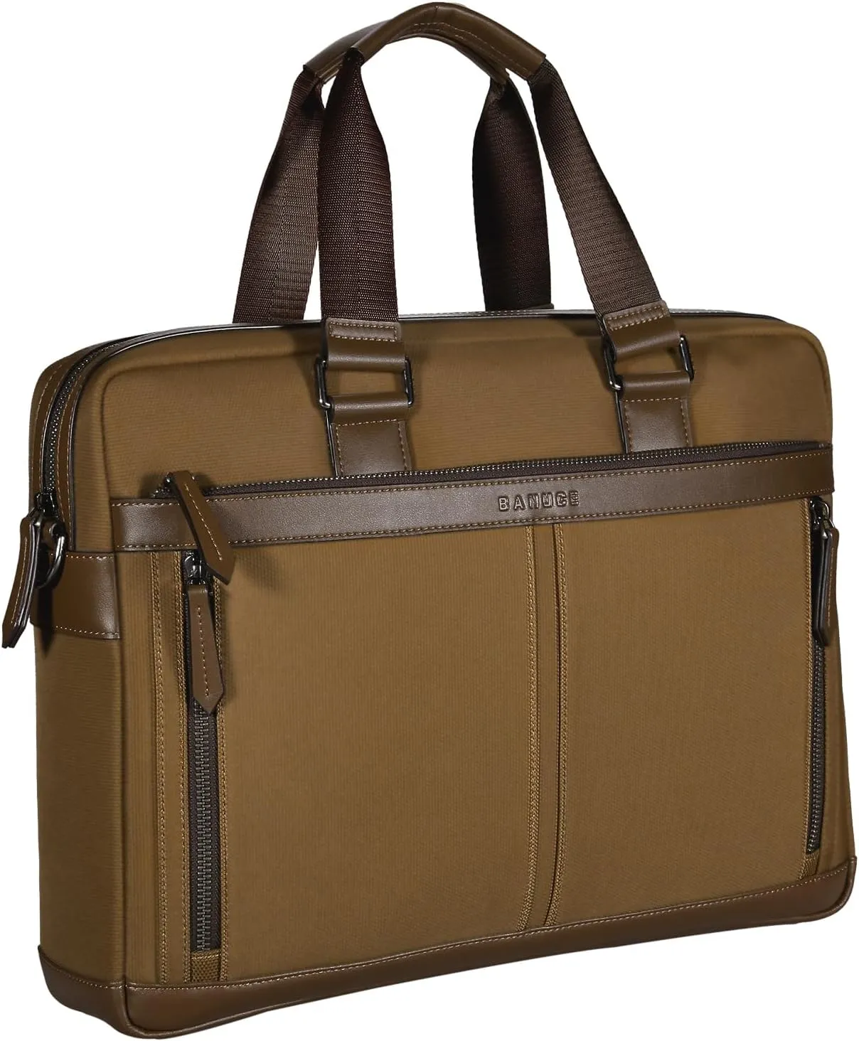 Banuce Slim Briefcase for Men Waterproof Nylon Stylish 14 Inch Laptop Bag Business Work Bag Brown