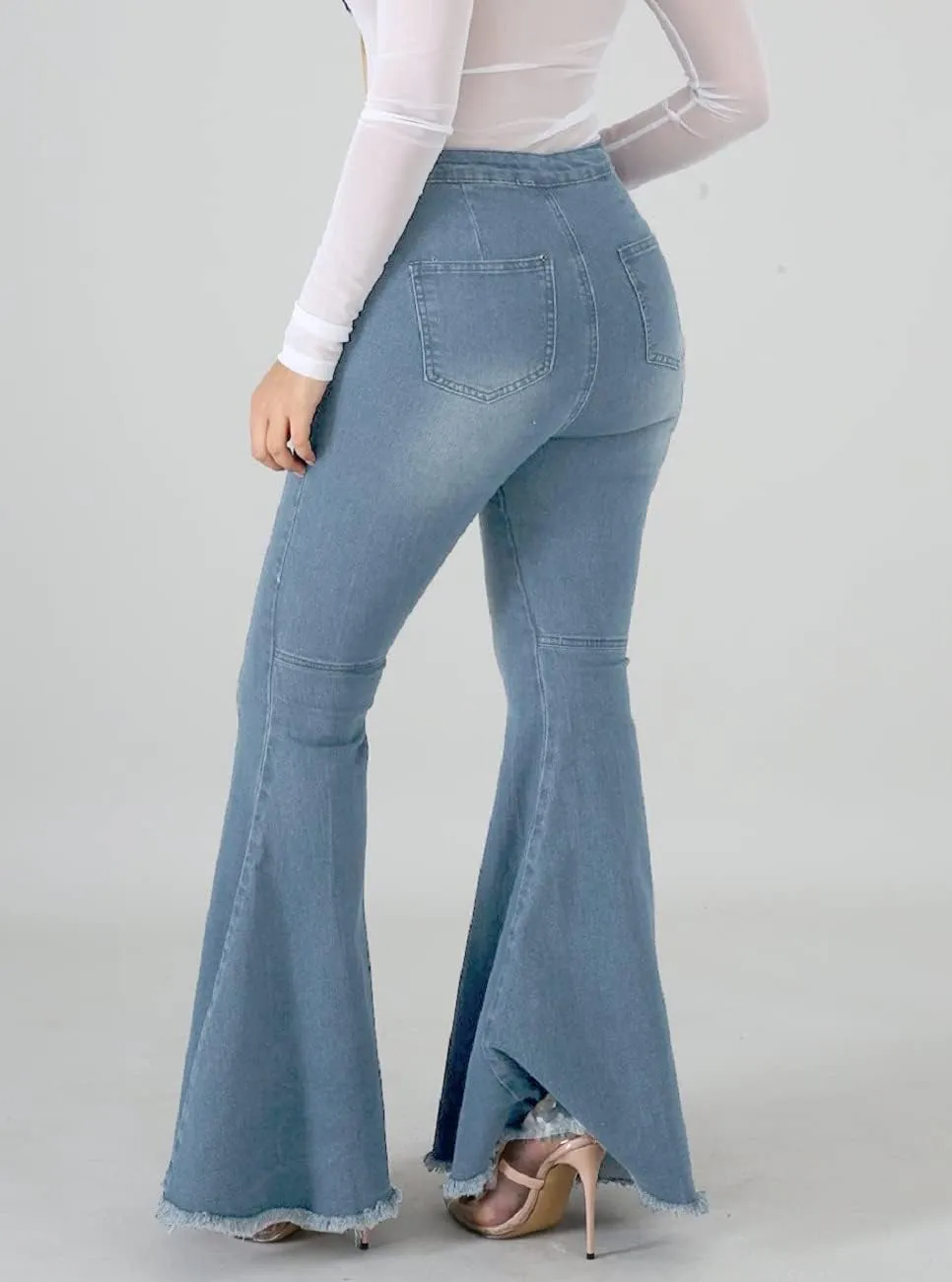 Bell Bottom Jeans for Women High Waisted Skinny Ripped Destroyed Flare Classic Denim Pants Fashion