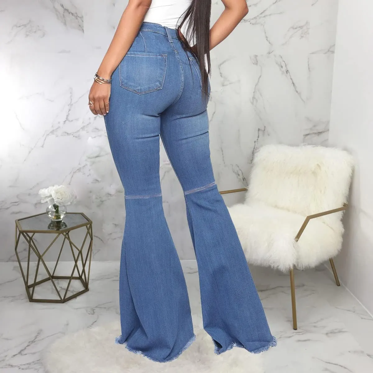 Bell Bottom Jeans for Women High Waisted Skinny Ripped Destroyed Flare Classic Denim Pants Fashion