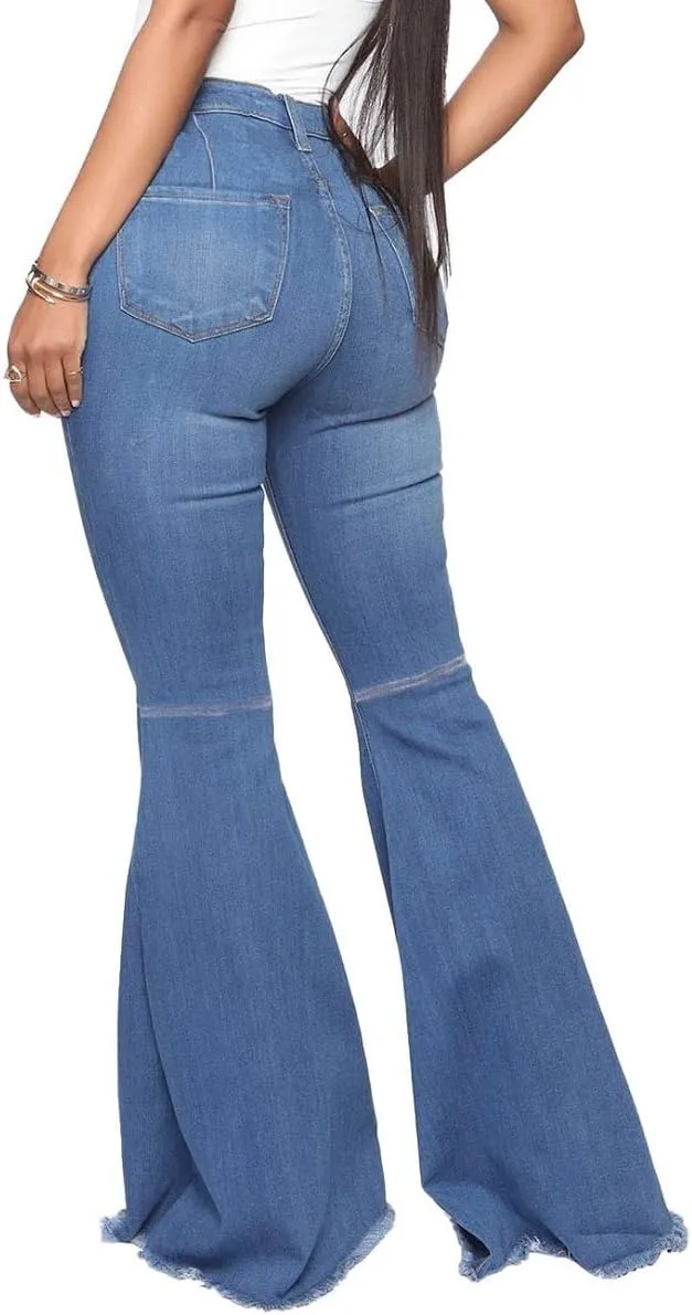 Bell Bottom Jeans for Women High Waisted Skinny Ripped Destroyed Flare Classic Denim Pants Fashion