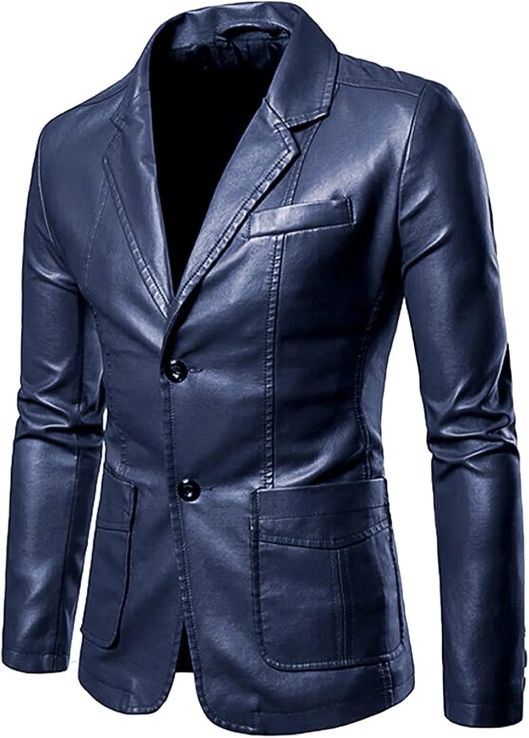 Blazer for Men,Mens 2 Button Leather Blazer Jacket Faux Leather Sport Suit Coat Regular Fit Lined Business PU Jackets