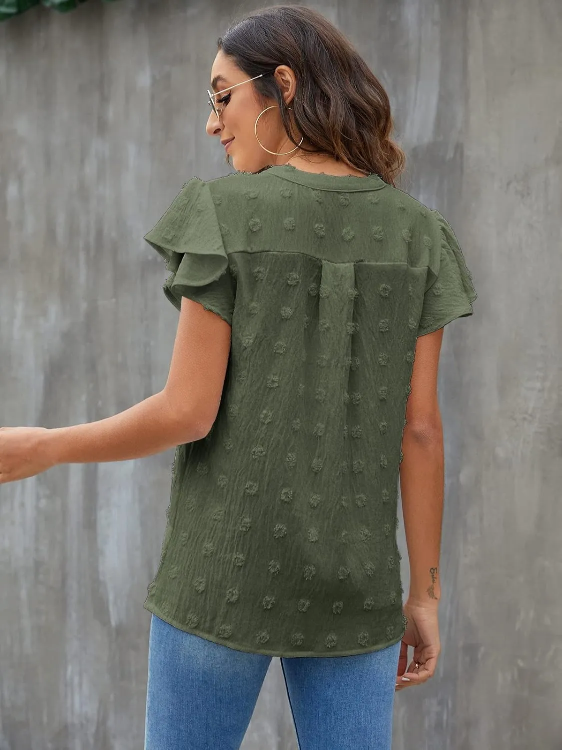 Blooming Jelly Womens White Blouse V Neck Ruffle Sleeve Flowy Shirts Dressy Casual Cute Summer Tops