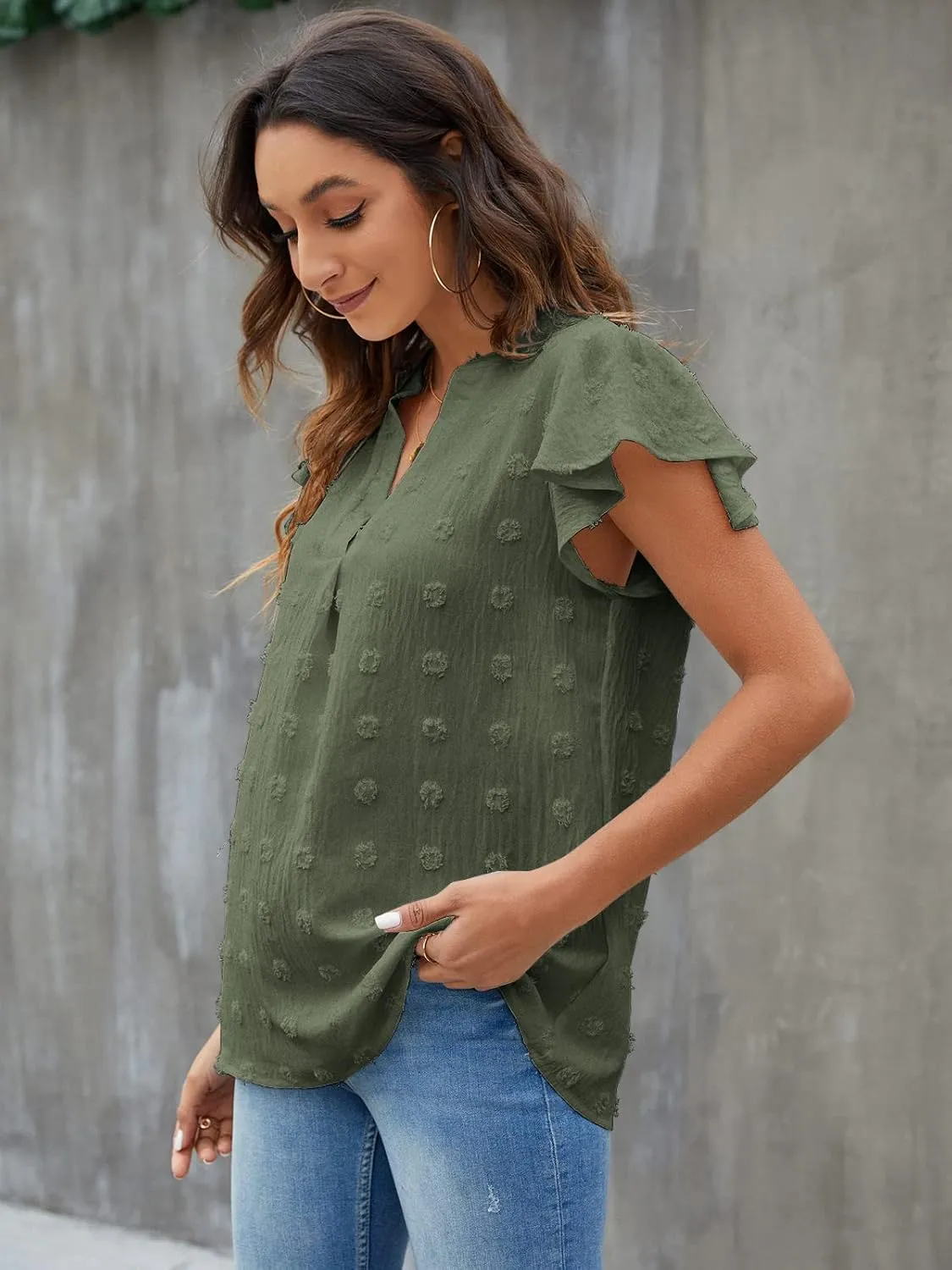 Blooming Jelly Womens White Blouse V Neck Ruffle Sleeve Flowy Shirts Dressy Casual Cute Summer Tops