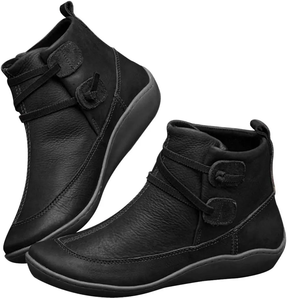 Boots for Women Fashion Low Heel Pleated Ankle Booties Vintage Casual Winter Snow Platform Women Boots