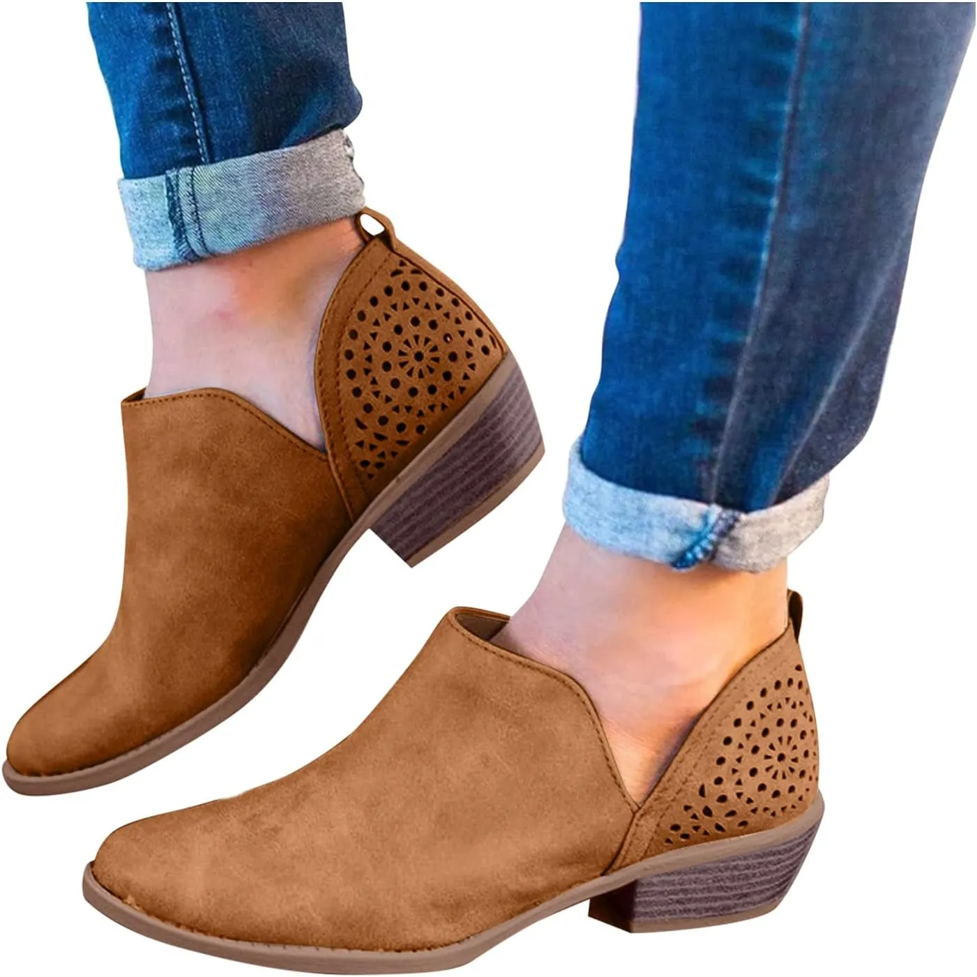 Boots for Women Platform Ankle Boots Western Cowboy Boots Pointed Toe Fashion Retro Classic Low Heel Ankle Booties
