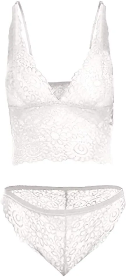 Boxers Men Pack Bodysuit Women Lace Sexy Lingerie Set and Bra Panty Bralette Lace Lace Garter Lingerie Set (White, S)