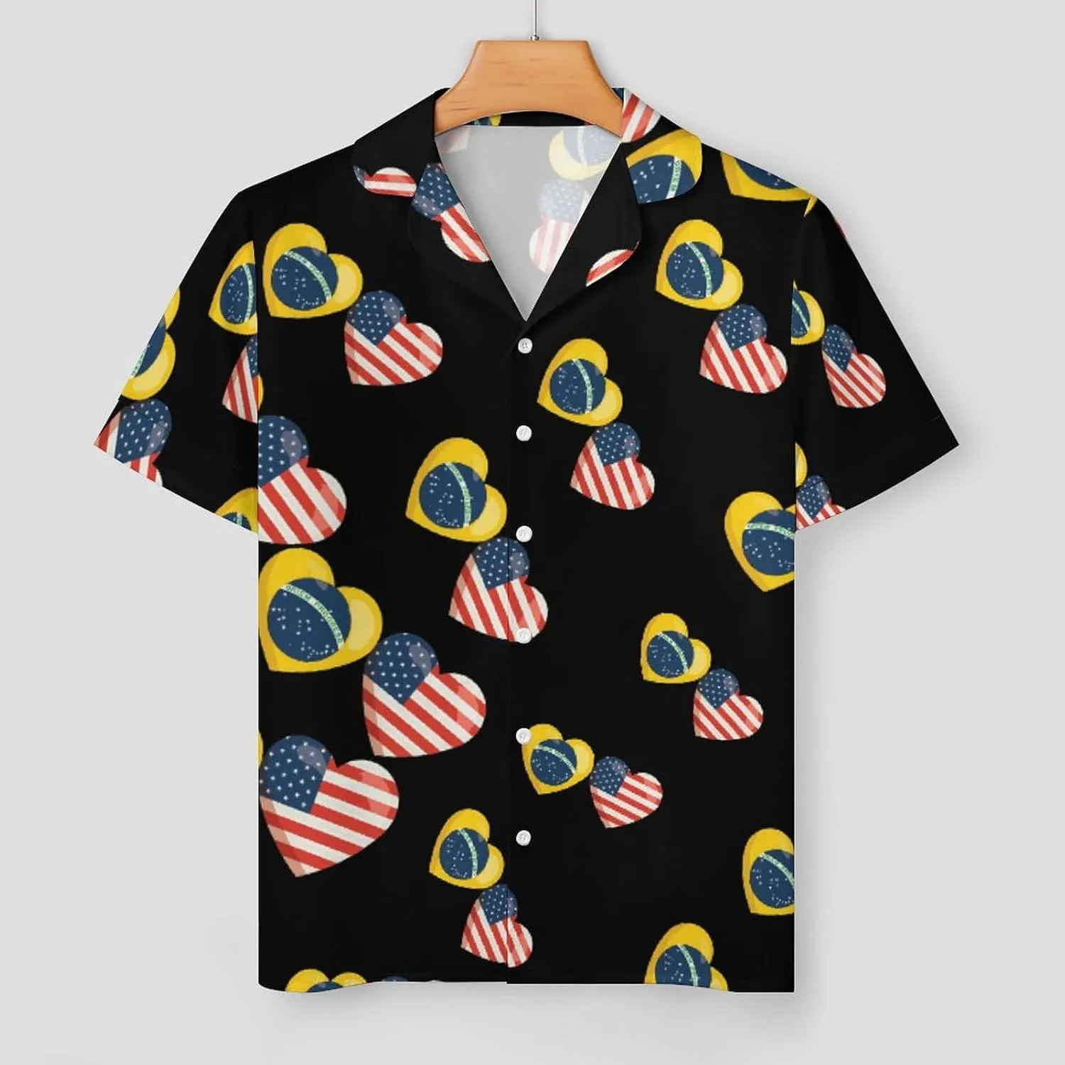 Brazilian Flag And American Flag Women's Satin Pajama Set Short Sleeve Button Down Sleepwear Loungewear Pj Set
