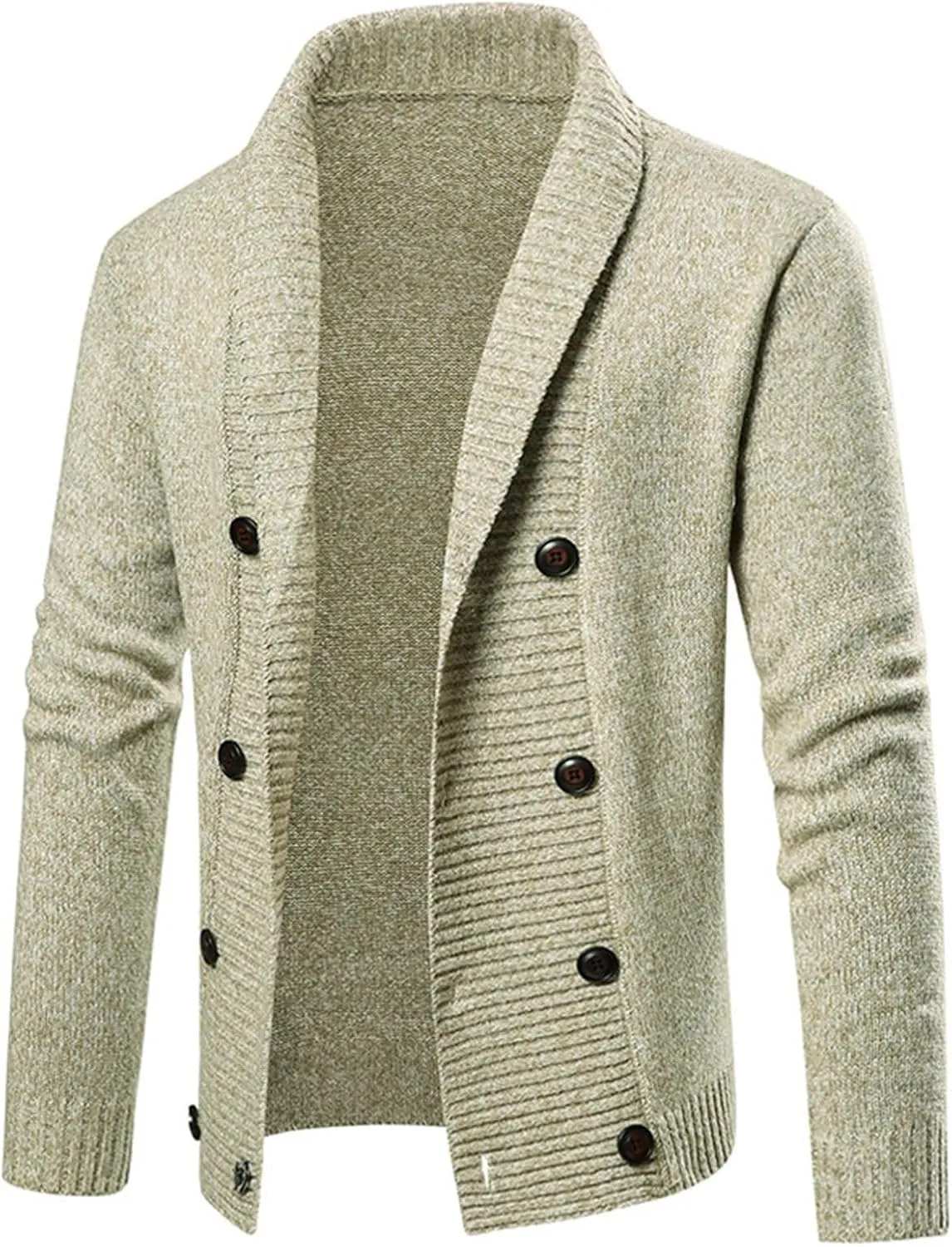 Cardigan Sweaters for Men Double Breasted Sweater Shawl Collar Sweater Coat Button Down Knit Cardigan Warm Jacket