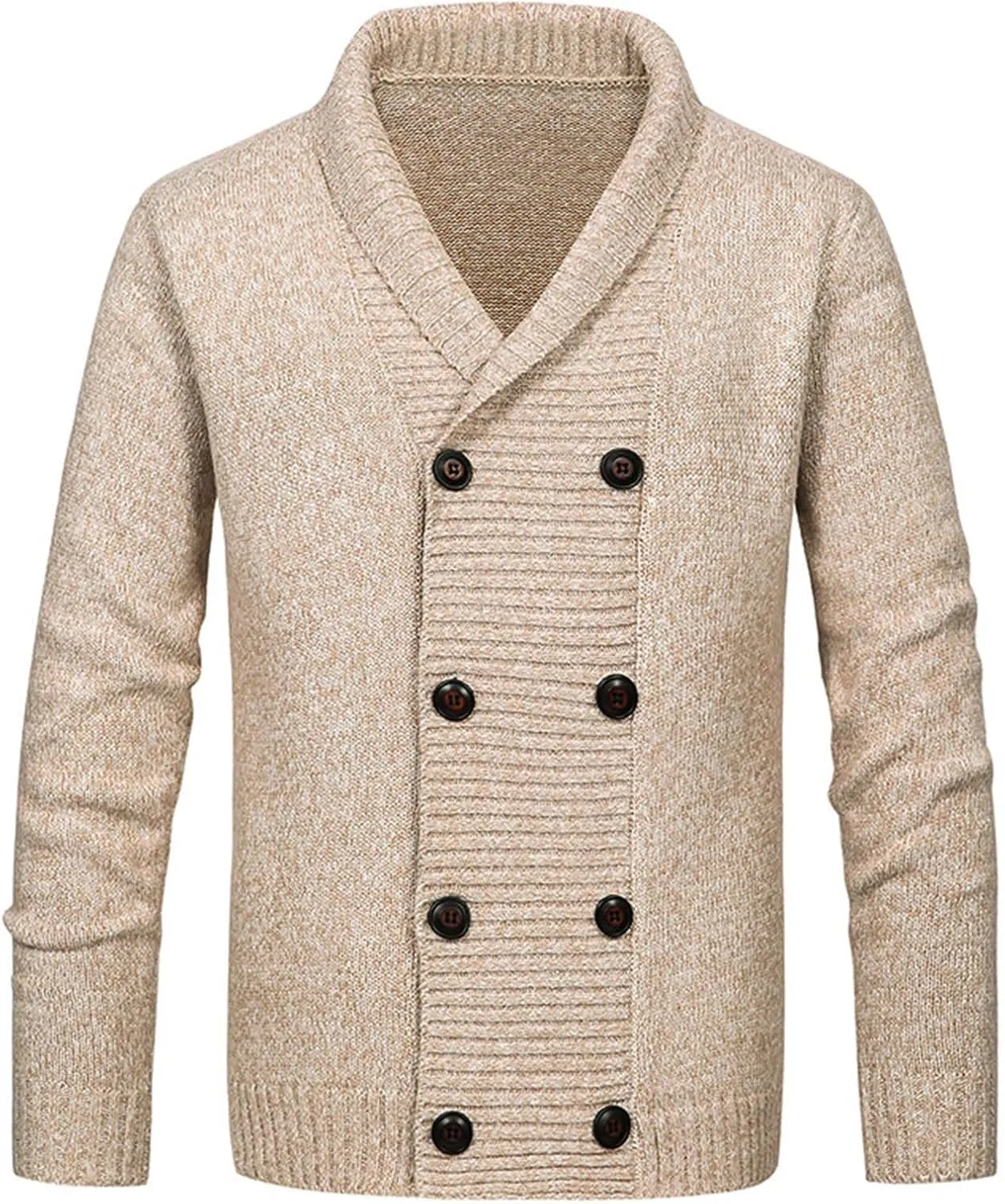 Cardigan Sweaters for Men Double Breasted Sweater Shawl Collar Sweater Coat Button Down Knit Cardigan Warm Jacket