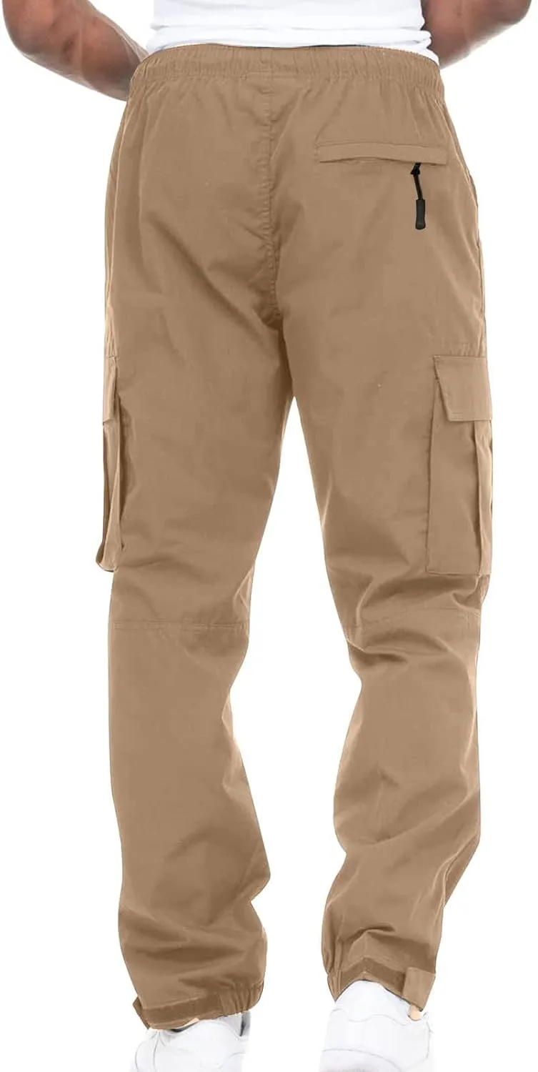Cargo Pants for Men Big and Tall Men's Fleece Sweatpant with Pockets Drawstring Athletic Pants Joggers Running Sports