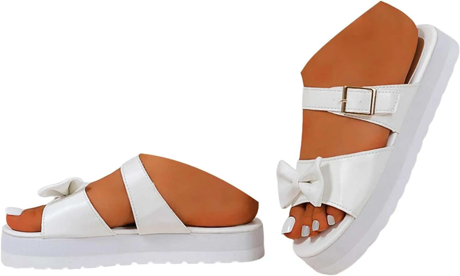 Casual Walking Wedges Thick Soled Open Toe Sandals Beach Shoes One Line Solid Color Versatile Bowknot Women's Casual