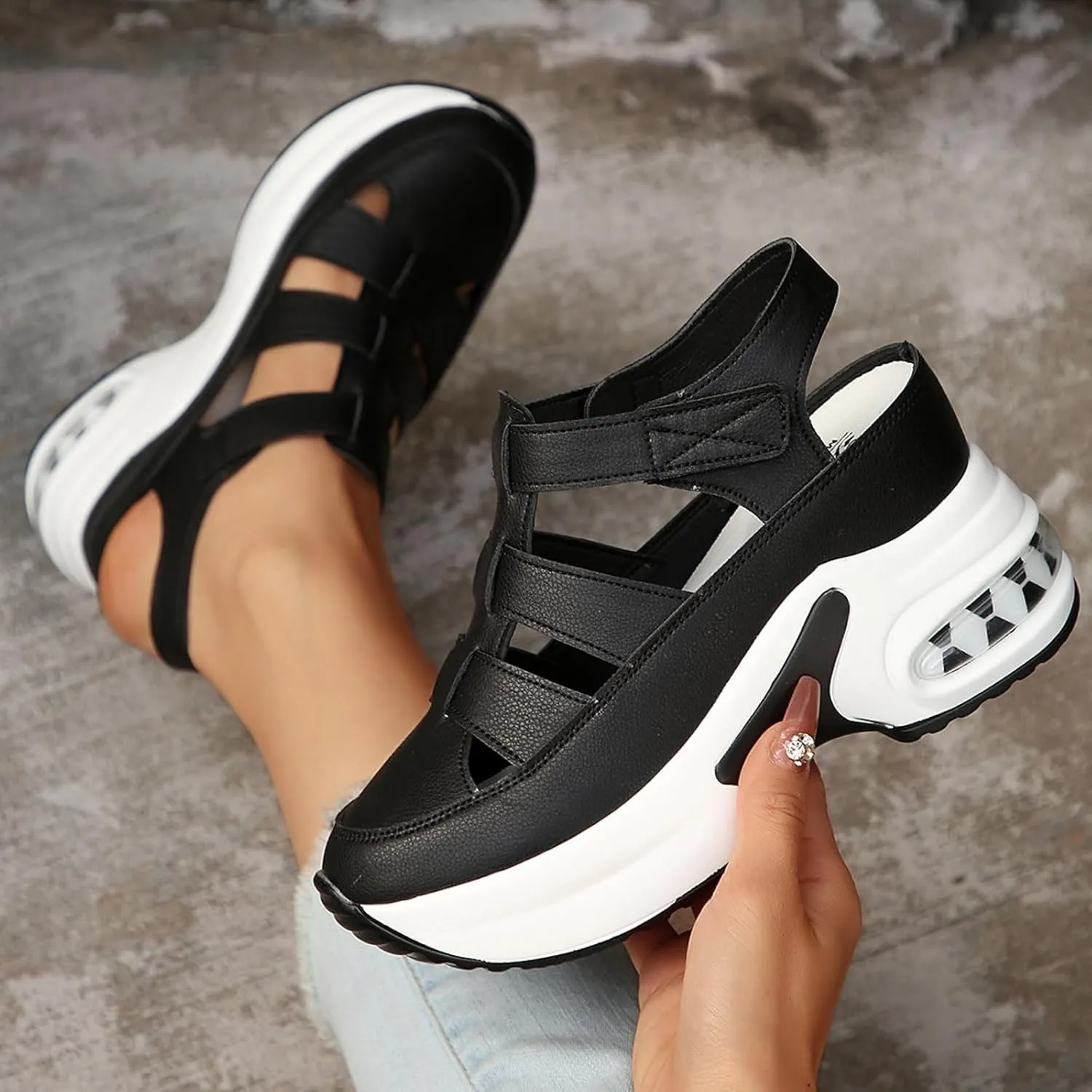 Casual Walking Wedges Women's Thick Soled Shoes Hollow Fashion Casual Thick Soled Height Enhancing Sports Fashion