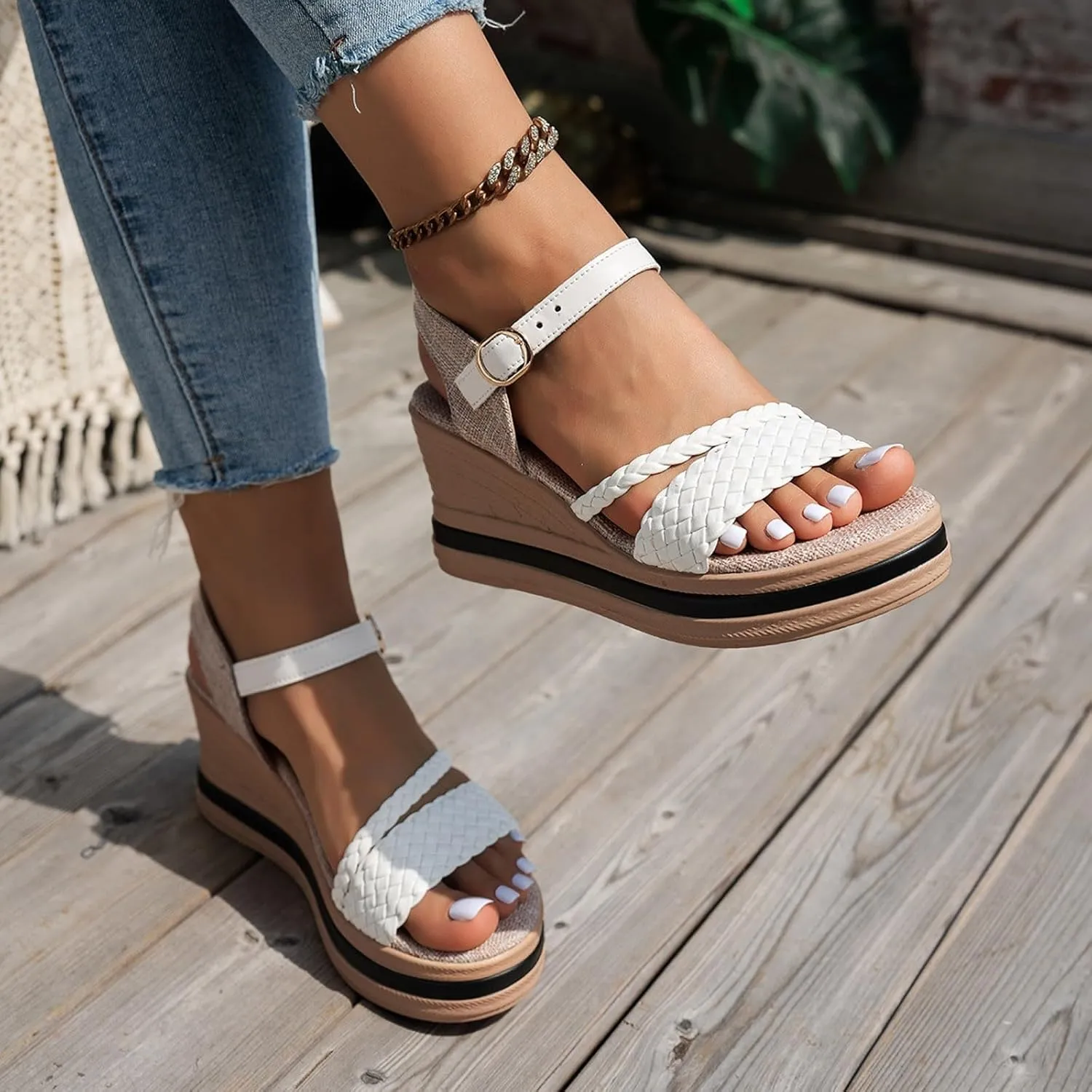 Casual Wedge Sandals One Word Strap Wedge Heel Sandals For Women Ultra Light Casual Comfortable And Versatile