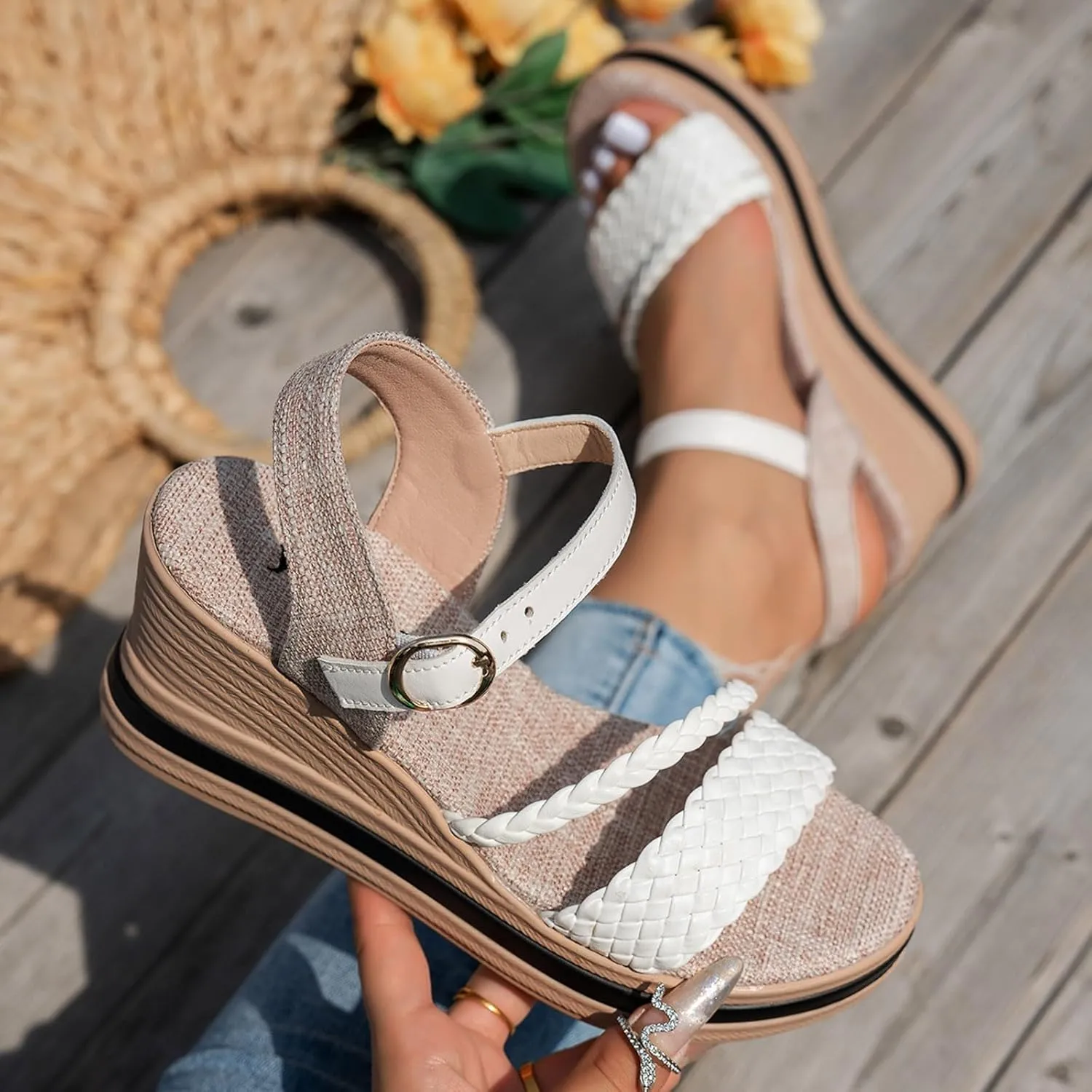 Casual Wedge Sandals One Word Strap Wedge Heel Sandals For Women Ultra Light Casual Comfortable And Versatile