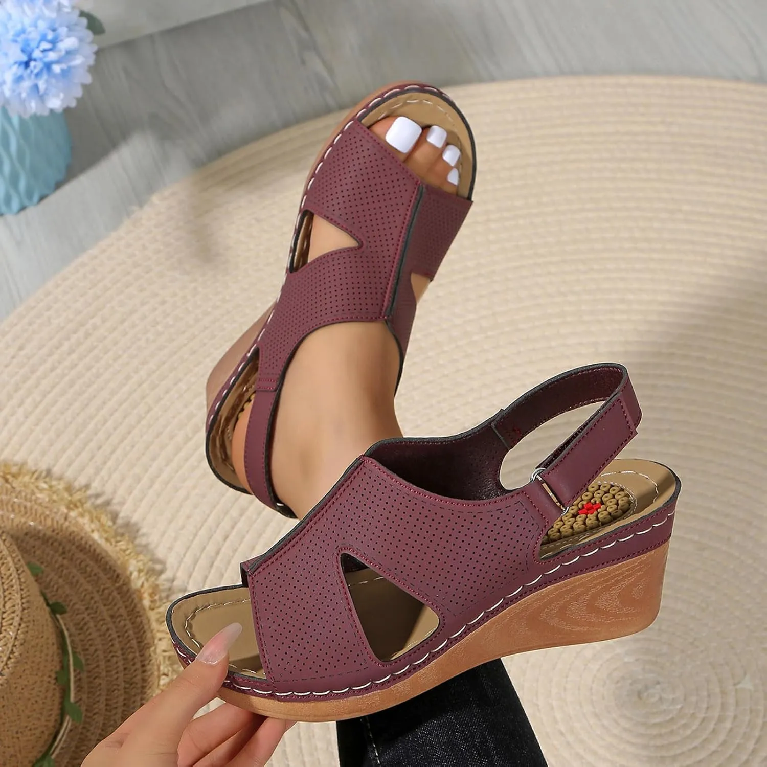 Casual Wedge Sandals Women's Comfortable Slope Heel Sandals Thick Bottom Casual Simple Fashion Fish Mouth Slope