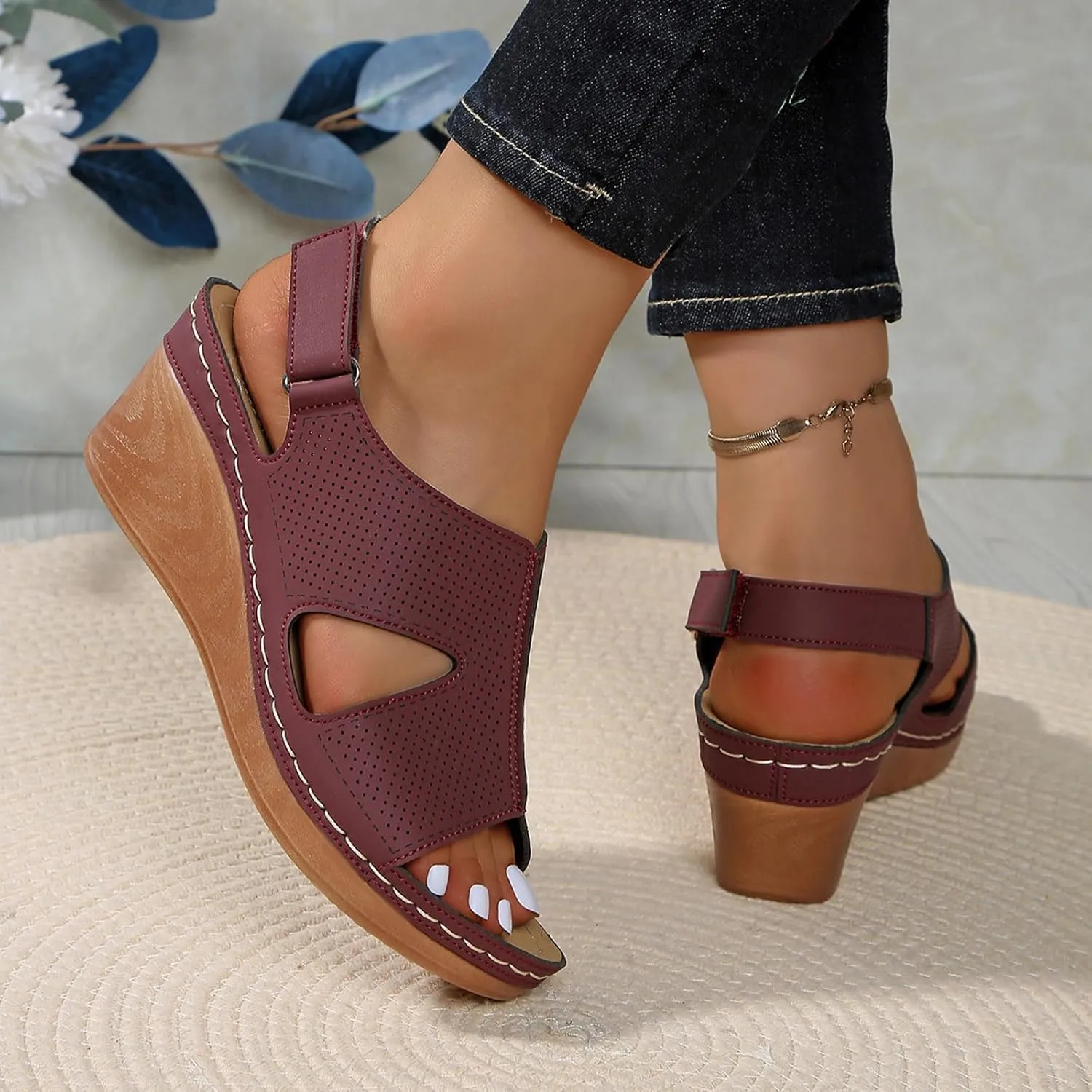 Casual Wedge Sandals Women's Comfortable Slope Heel Sandals Thick Bottom Casual Simple Fashion Fish Mouth Slope