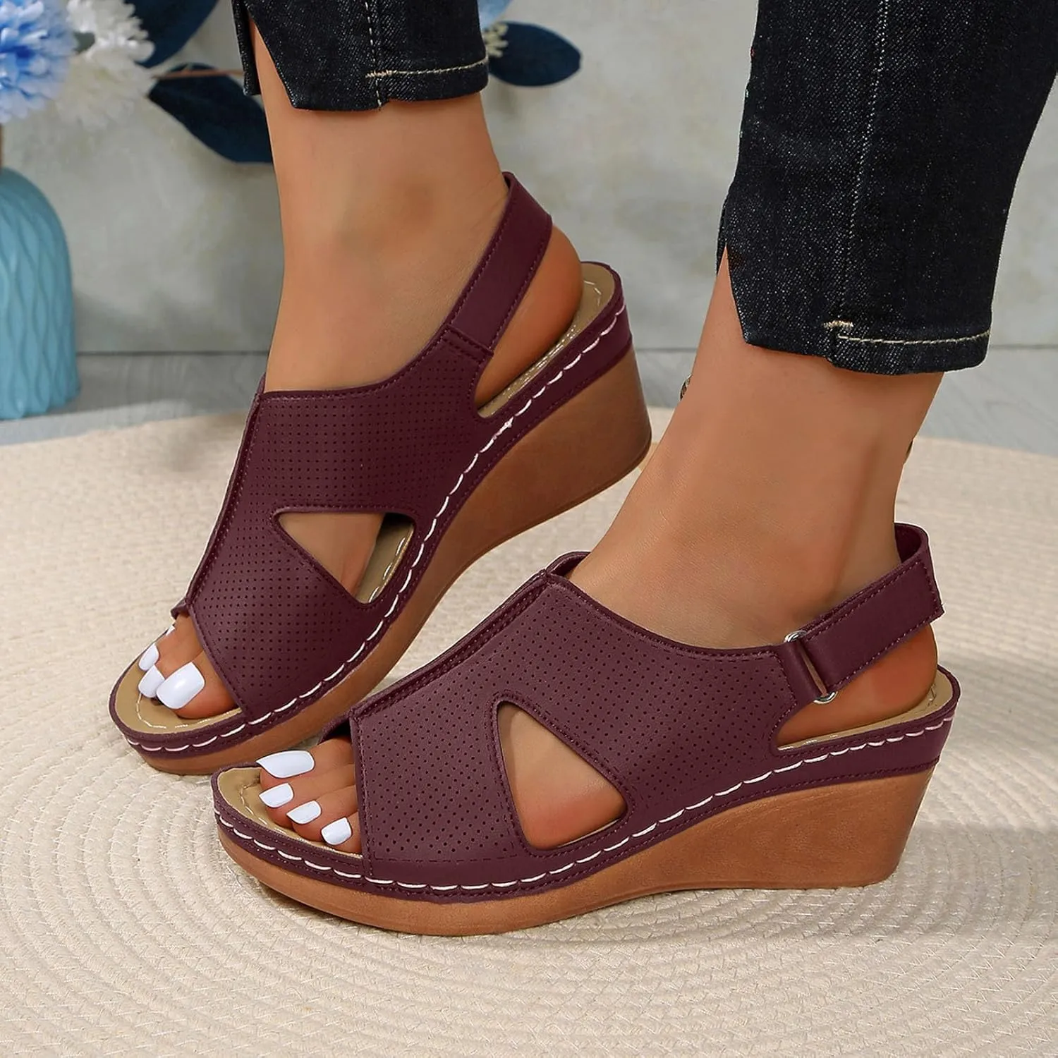 Casual Wedge Sandals Women's Comfortable Slope Heel Sandals Thick Bottom Casual Simple Fashion Fish Mouth Slope