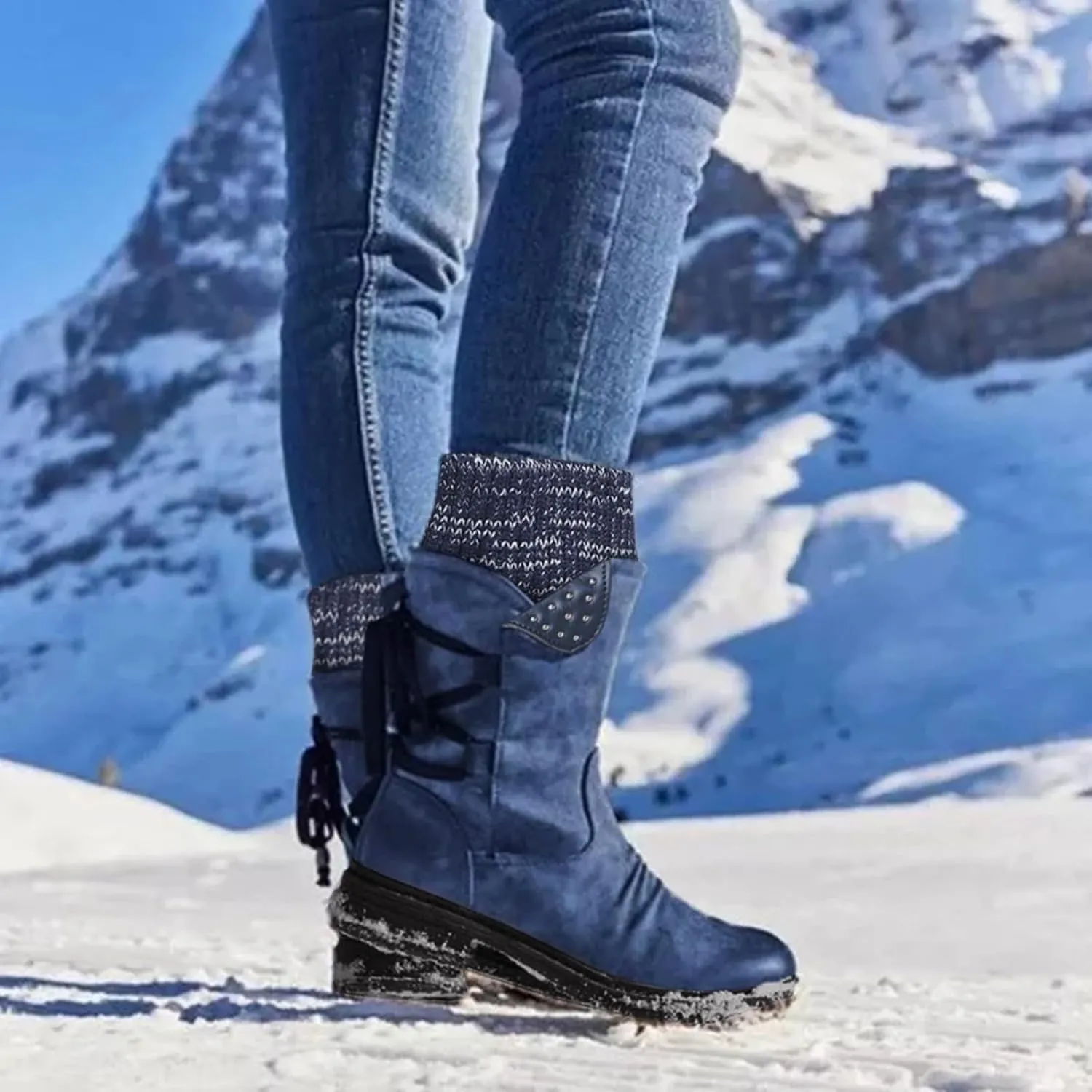Cathalem Boots for Women Knee-High Boots Comfortable Chunky Block Heel Pointed Toe Pull On Side Zipper Lace Up Riding Boots