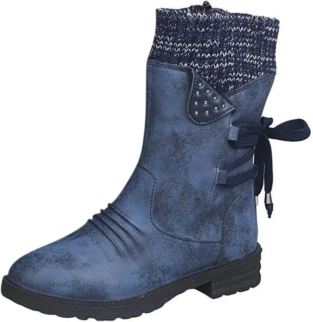 Cathalem Boots for Women Knee-High Boots Comfortable Chunky Block Heel Pointed Toe Pull On Side Zipper Lace Up Riding Boots
