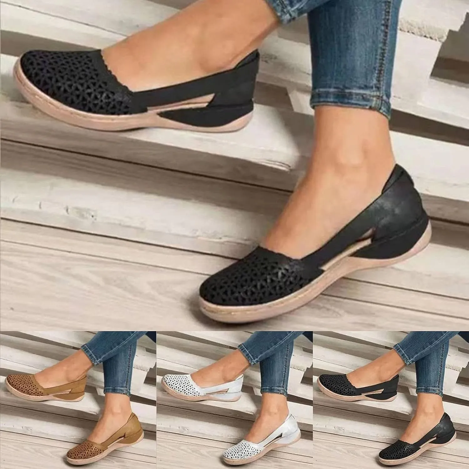 Cathalem Sandals For Women Dressy Casual Comfortable Closed Toe Casual Hollow Out Shoes Orthotic Wedge Sandals