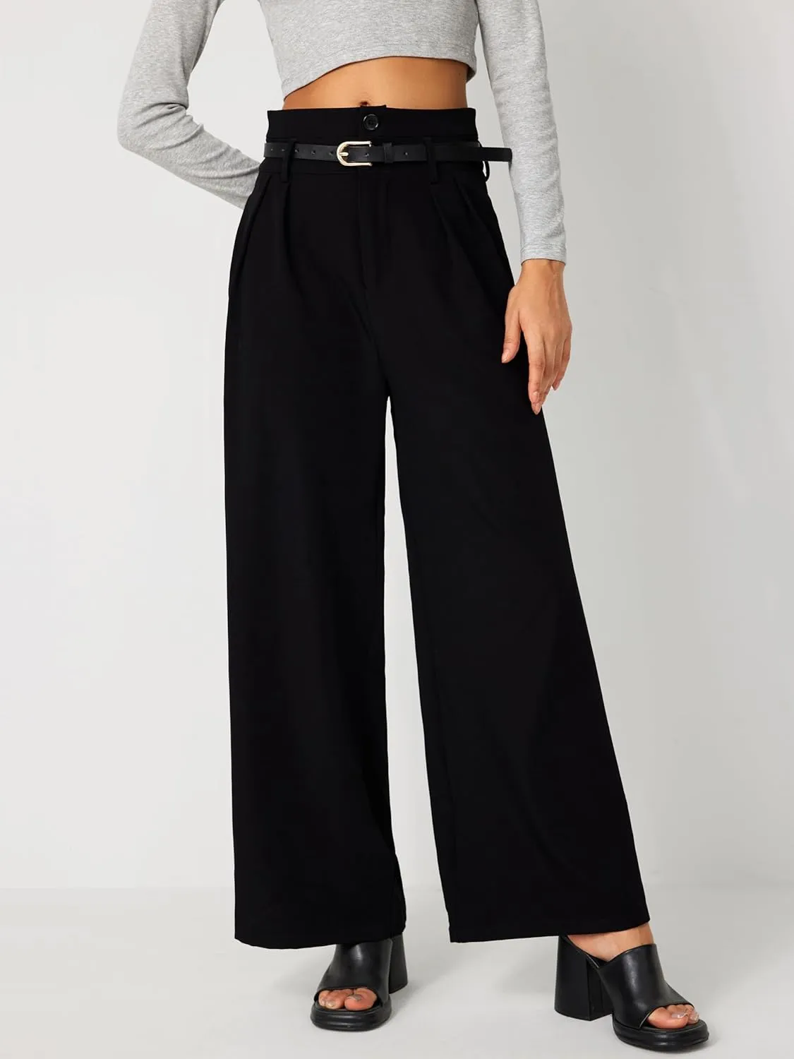 CIDER Belted Pleated Wide Leg Trousers