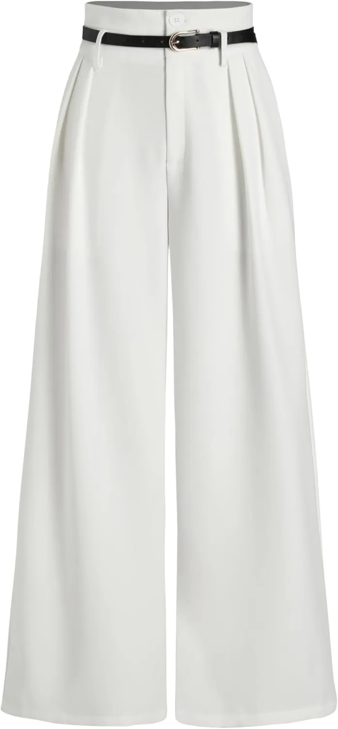 CIDER Belted Pleated Wide Leg Trousers
