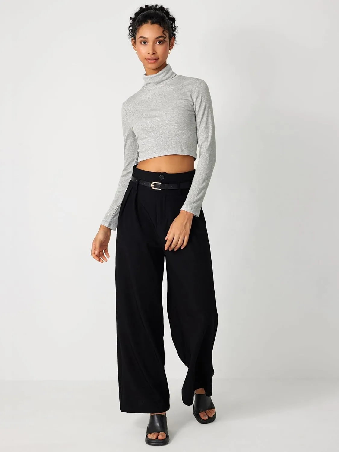CIDER Belted Pleated Wide Leg Trousers