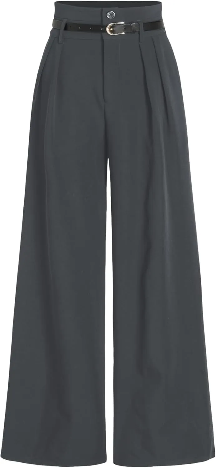 CIDER Belted Pleated Wide Leg Trousers