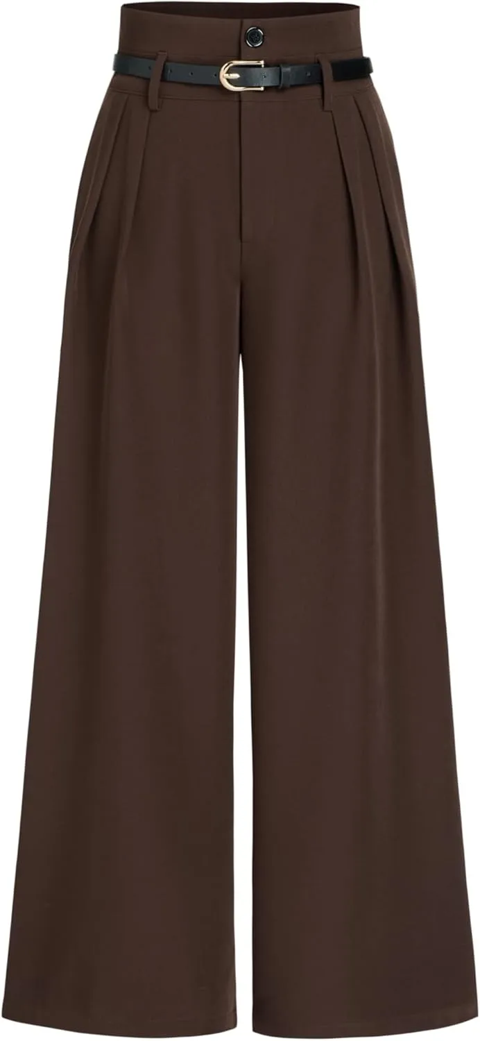 CIDER Belted Pleated Wide Leg Trousers