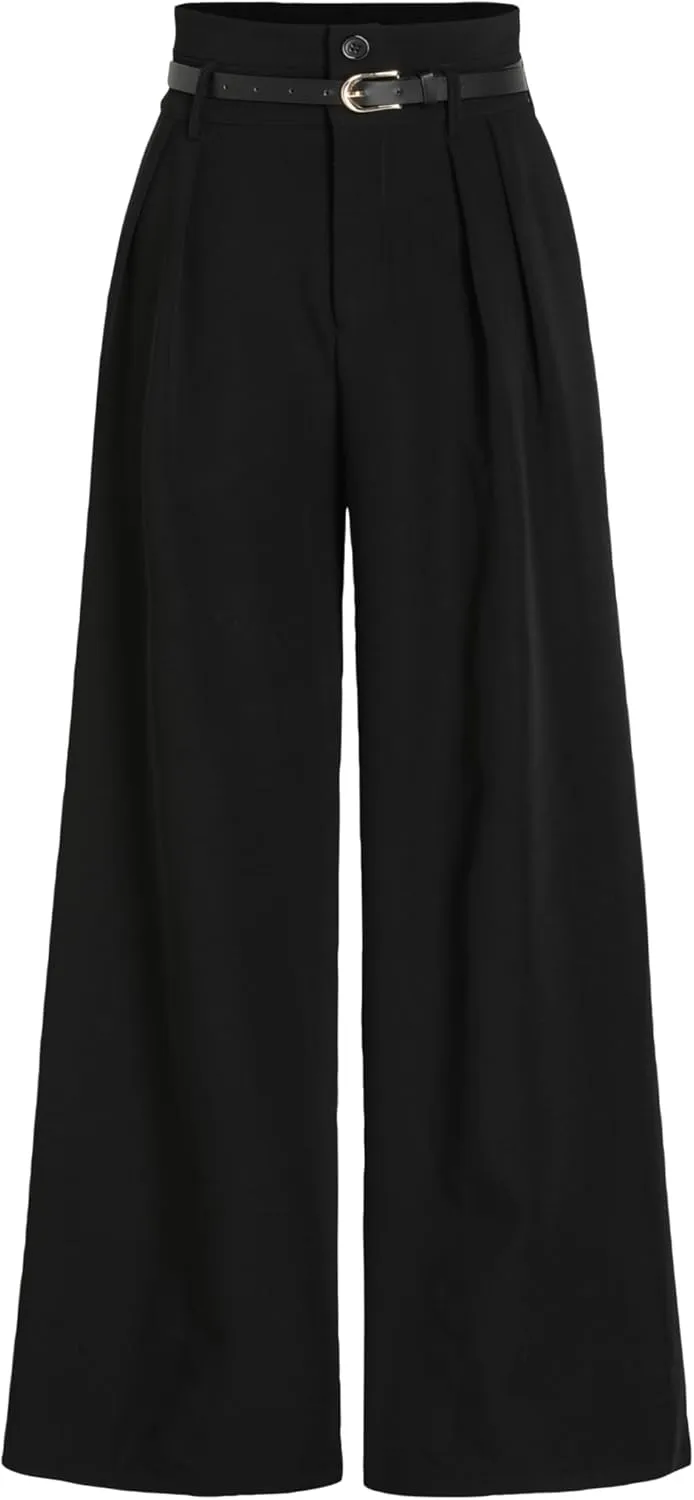 CIDER Belted Pleated Wide Leg Trousers