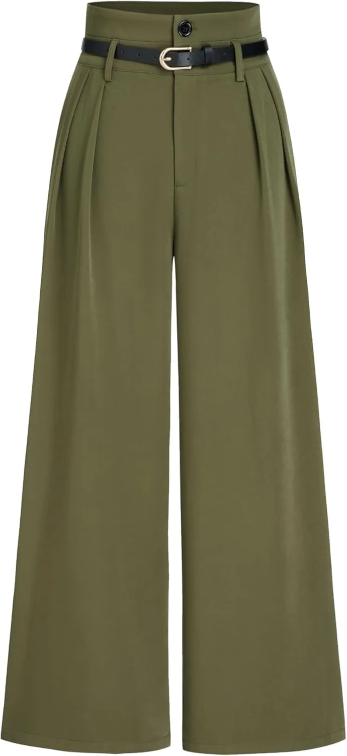 CIDER Belted Pleated Wide Leg Trousers