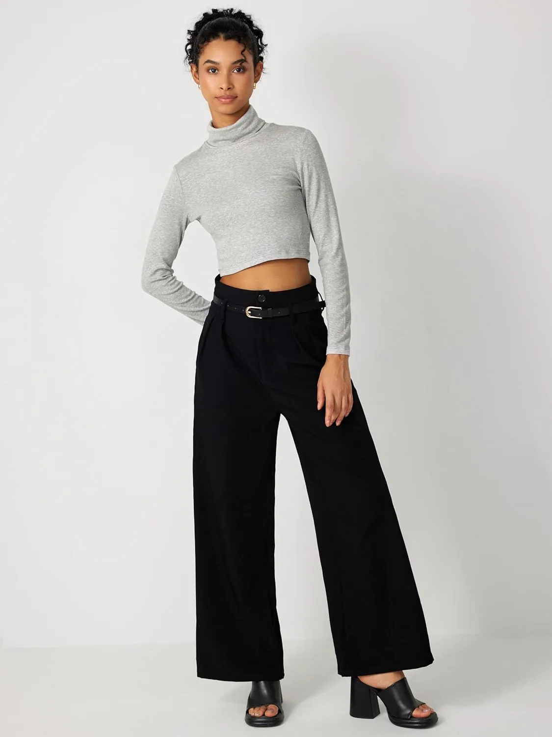 CIDER Belted Pleated Wide Leg Trousers