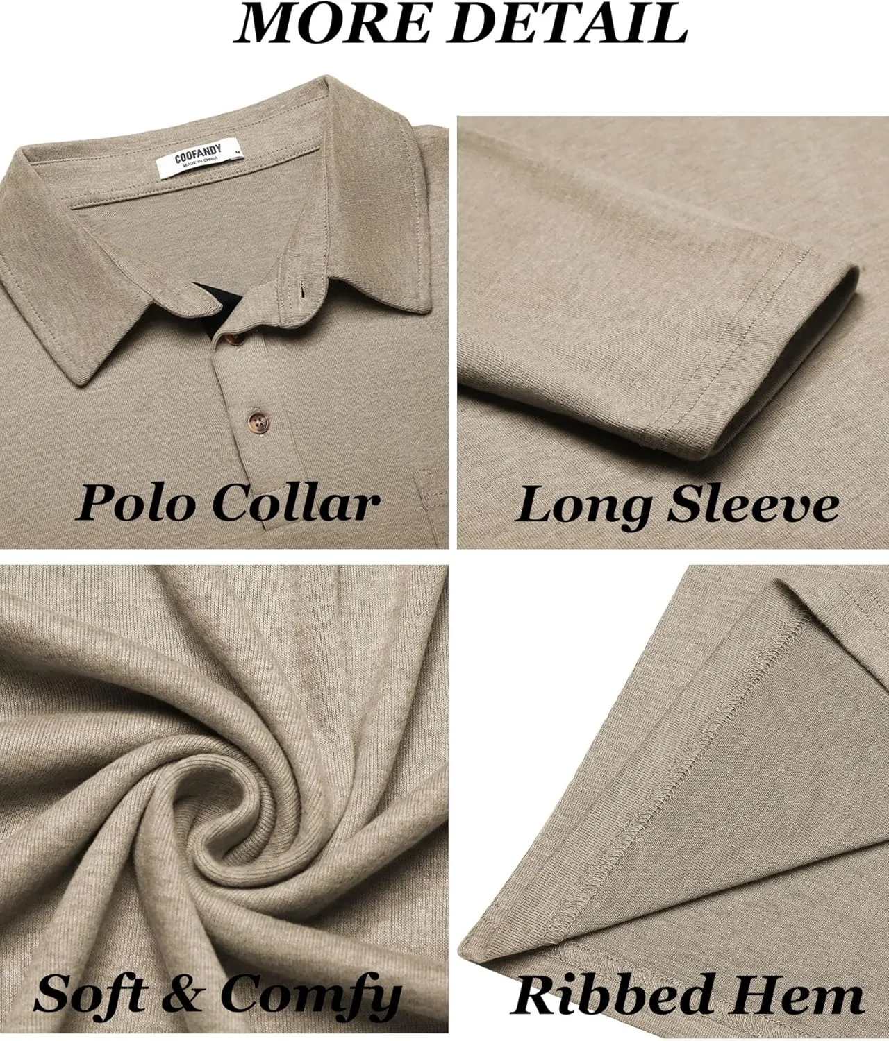 COOFANDY Men's Long Sleeve Polo Shirt Casual Dress Button Polo T Shirt with Pocket Basic Lightweight Collared Golf Shirt